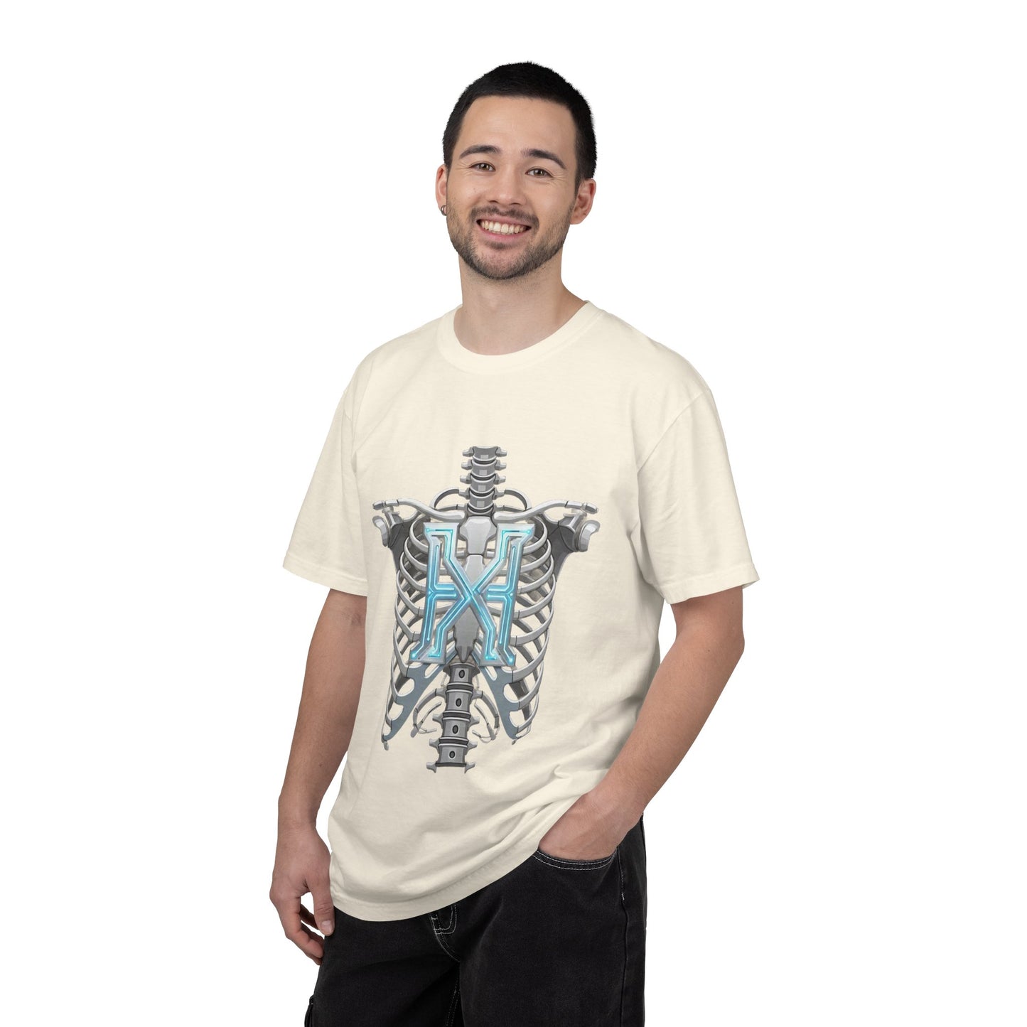 Hypug Xenon Skeleton Ribcage & Robotic X T-Shirt — Futuristic Tech Anatomy Tee