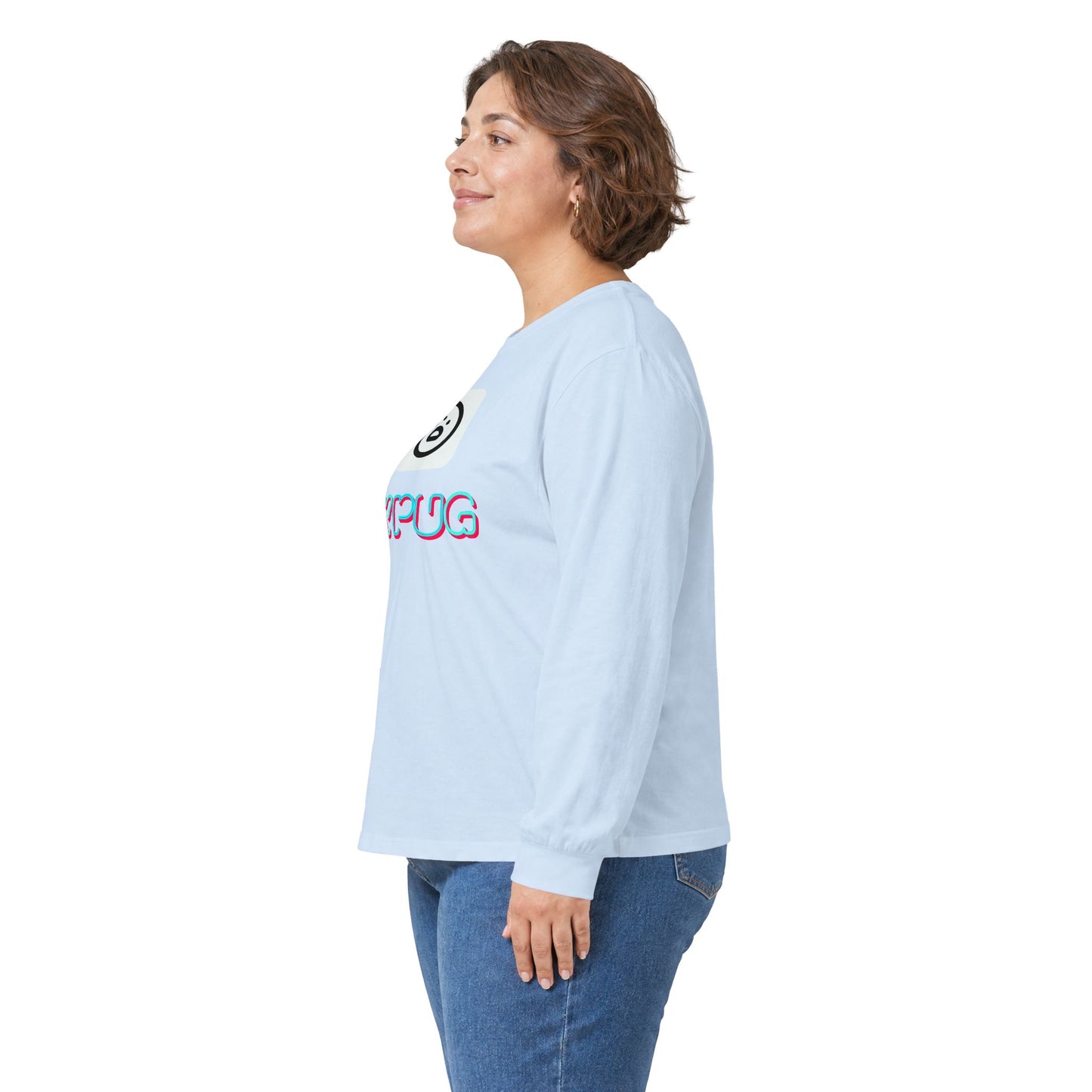 Big Dog Pug Graphic Long Sleeve Tee — Cute Dog Face Crewneck
