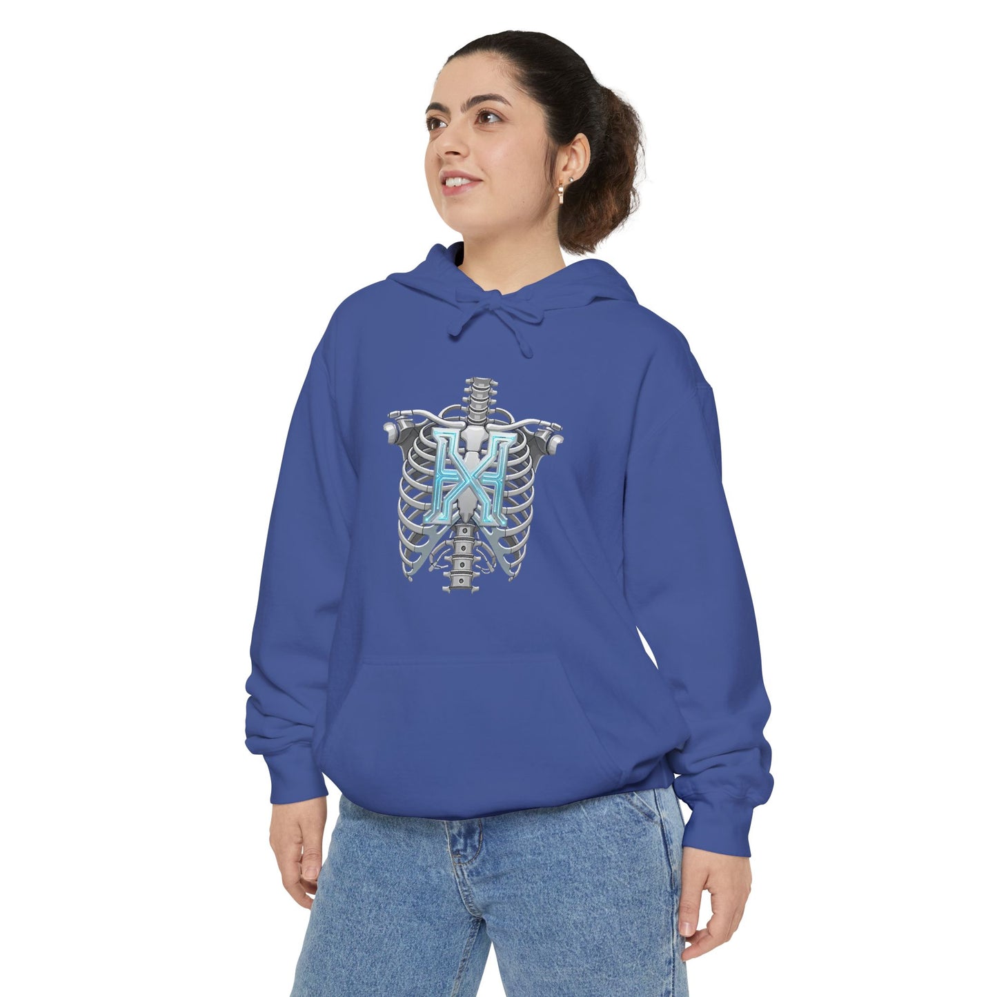 Hypug Xenon Ribcage Anatomy Hoodie — Blue Gothic Spine Chest Design