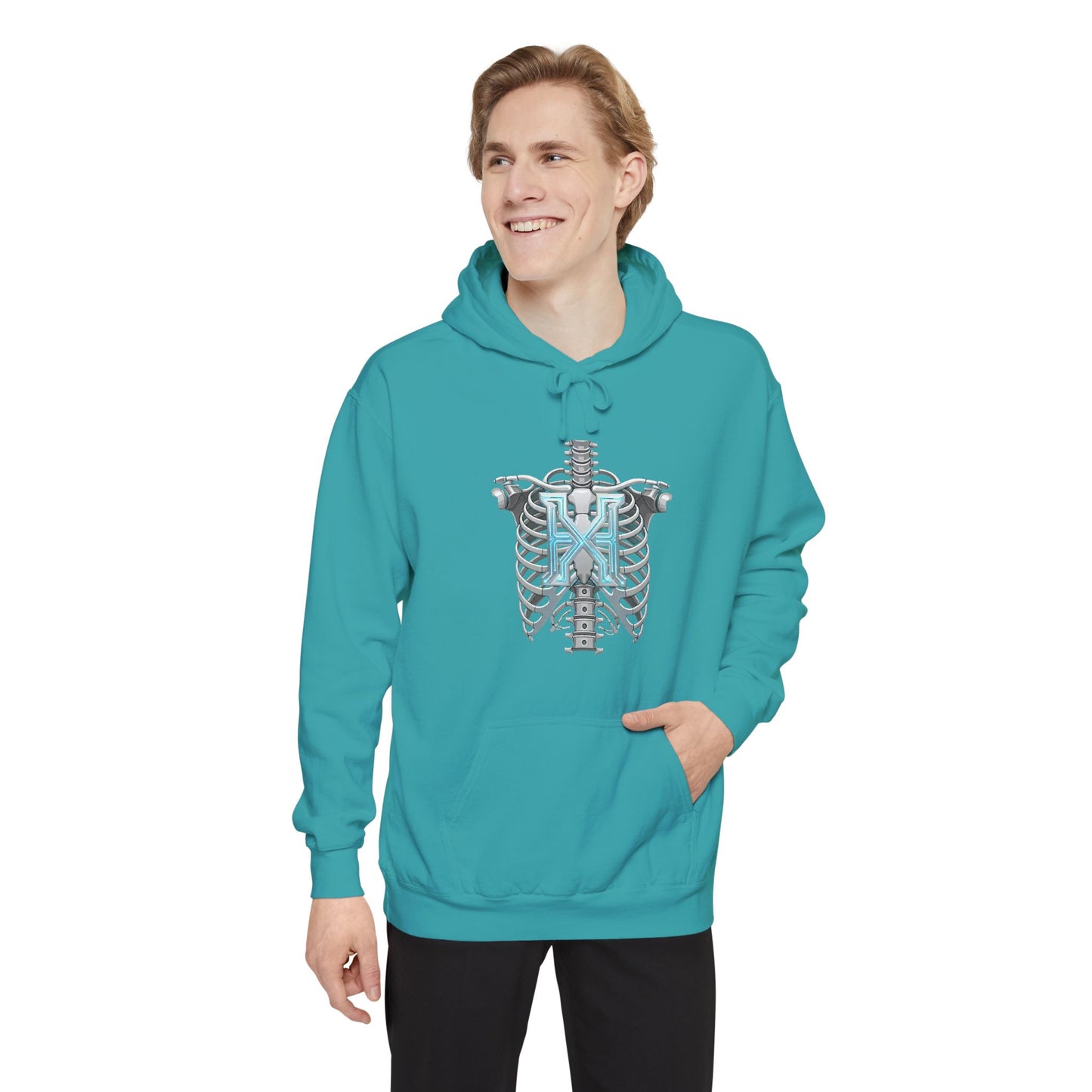 Hypug Xenon Ribcage Anatomy Hoodie — Blue Gothic Spine Chest Design