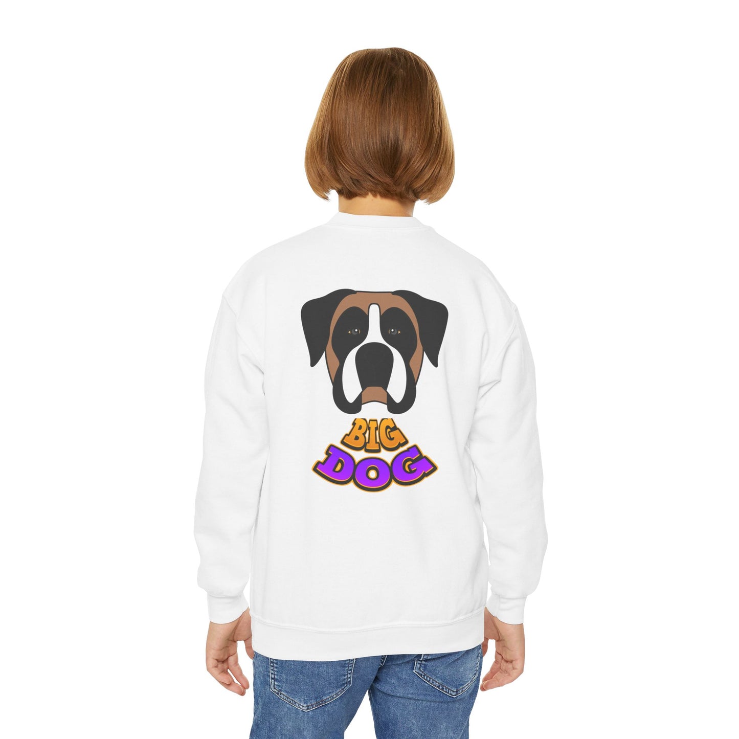 Big Dog Youth Crewneck Sweatshirt — Cute Cartoon Dog Graphic
