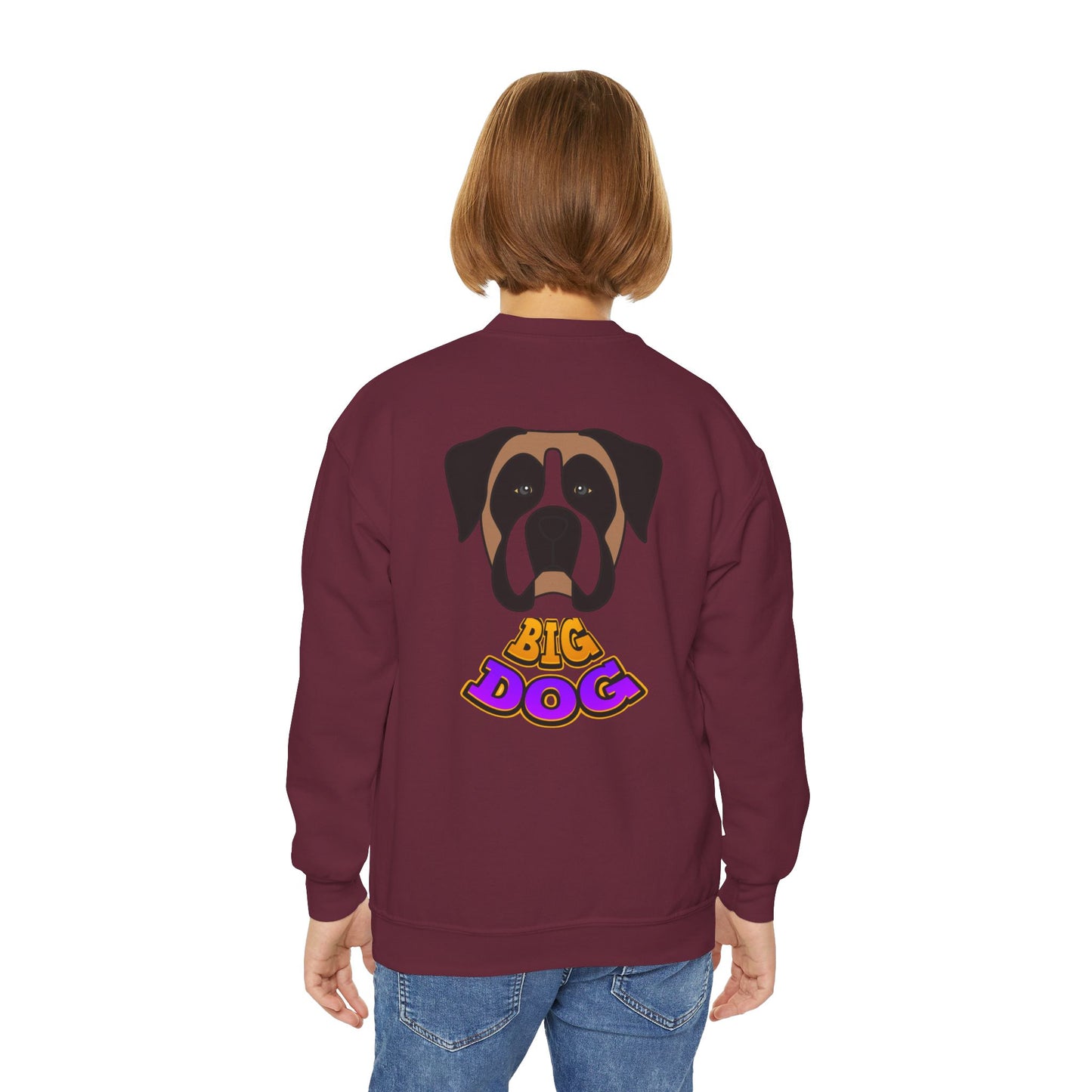Big Dog Youth Crewneck Sweatshirt — Cute Cartoon Dog Graphic