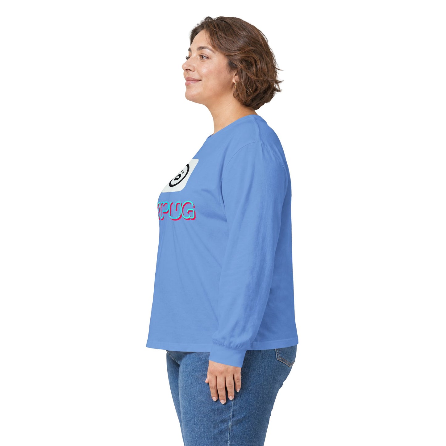Big Dog Pug Graphic Long Sleeve Tee — Cute Dog Face Crewneck