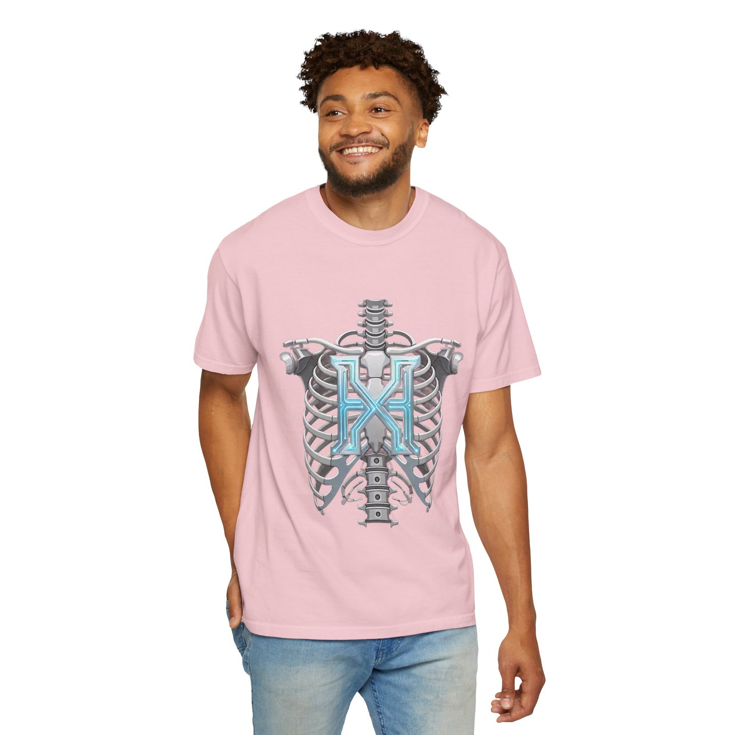 Hypug Xenon Skeleton Ribcage & Robotic X T-Shirt — Futuristic Tech Anatomy Tee