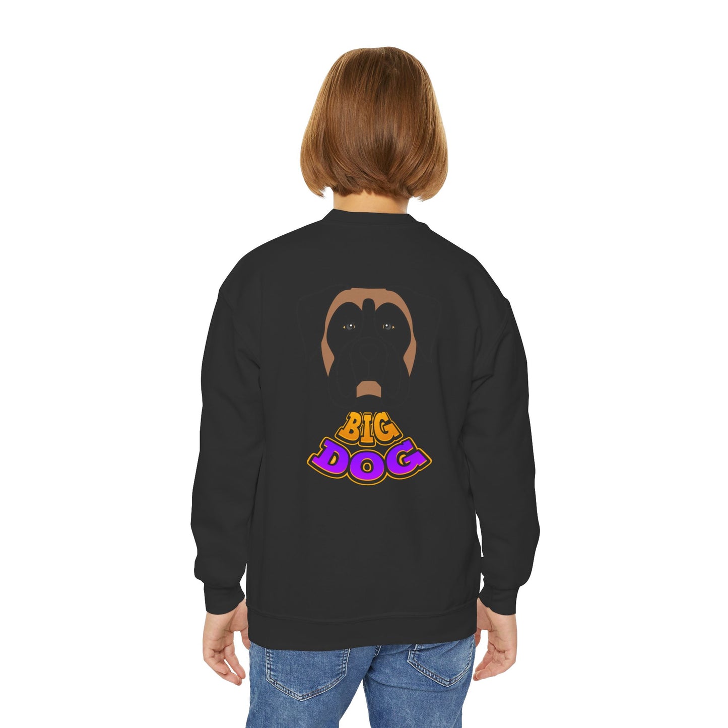Big Dog Youth Crewneck Sweatshirt — Cute Cartoon Dog Graphic