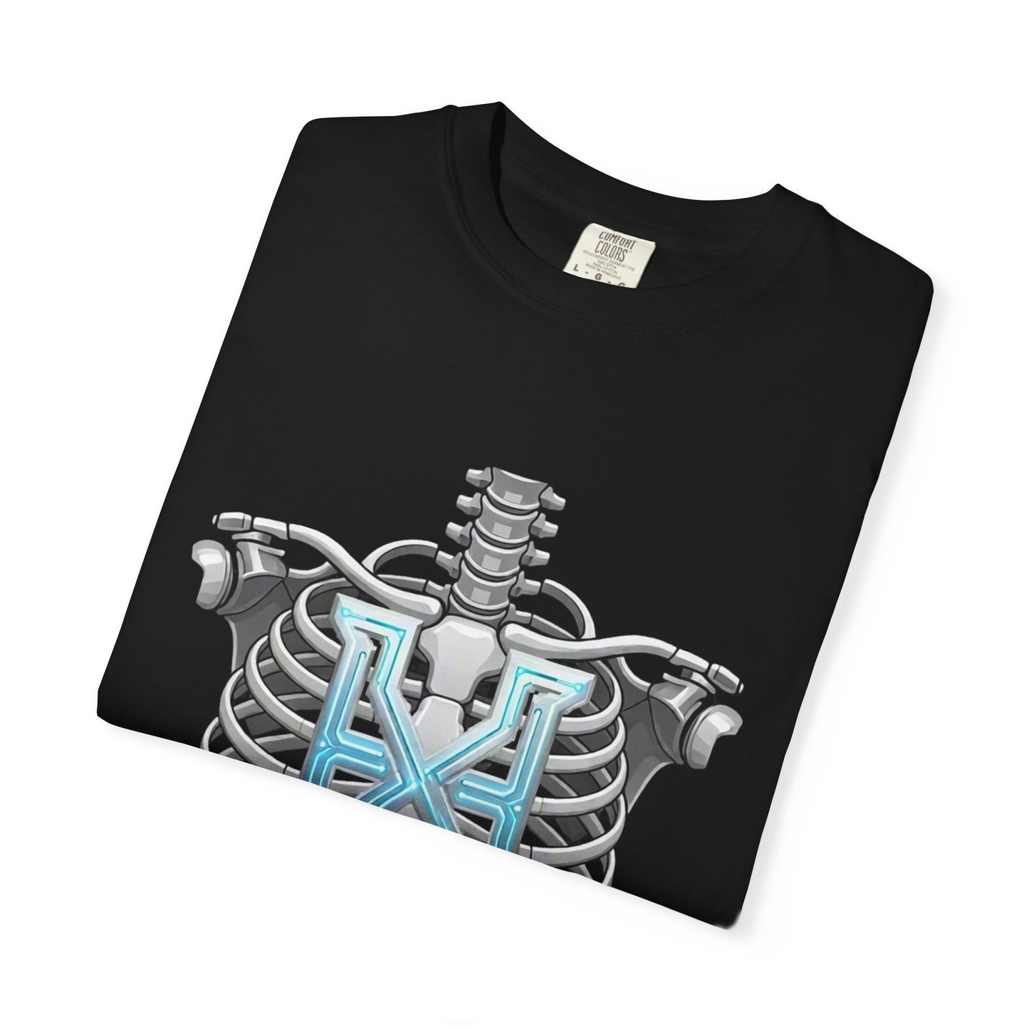 Hypug Xenon Skeleton Ribcage & Robotic X T-Shirt — Futuristic Tech Anatomy Tee
