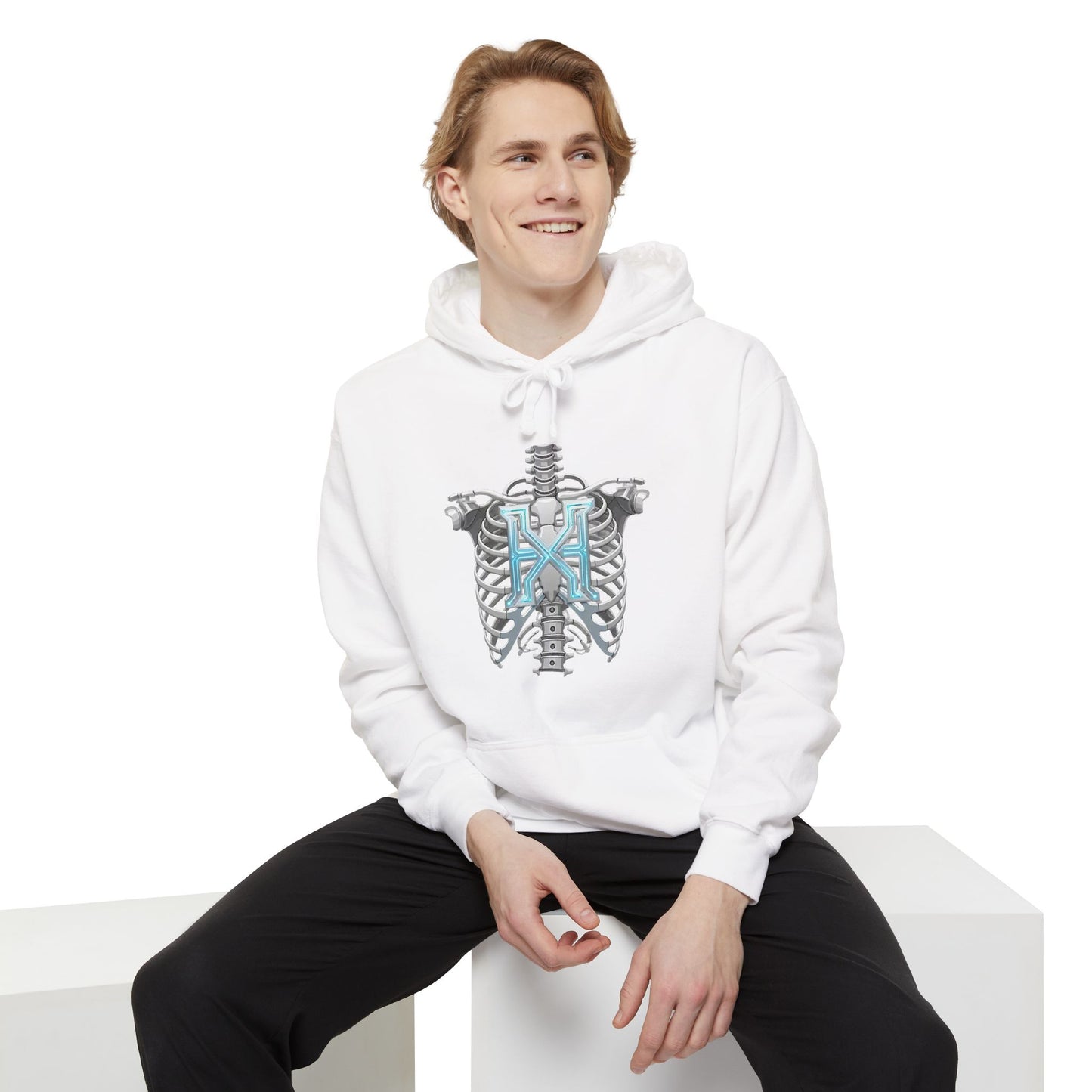 Hypug Xenon Ribcage Anatomy Hoodie — Blue Gothic Spine Chest Design