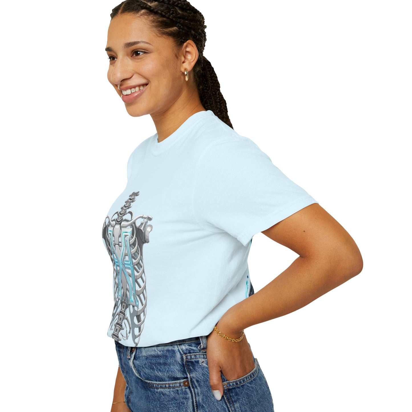 Hypug Xenon Skeleton Ribcage & Robotic X T-Shirt — Futuristic Tech Anatomy Tee