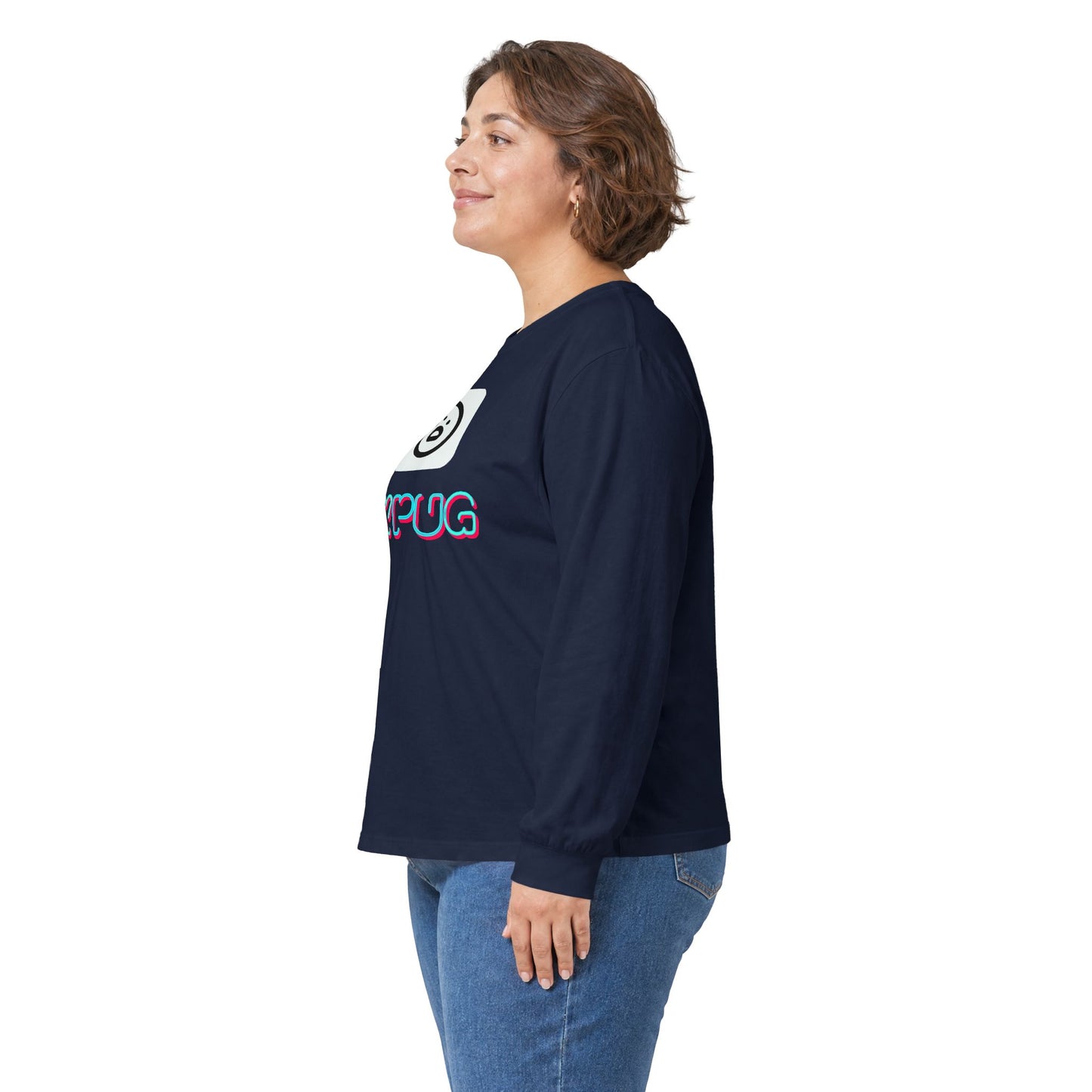 Big Dog Pug Graphic Long Sleeve Tee — Cute Dog Face Crewneck