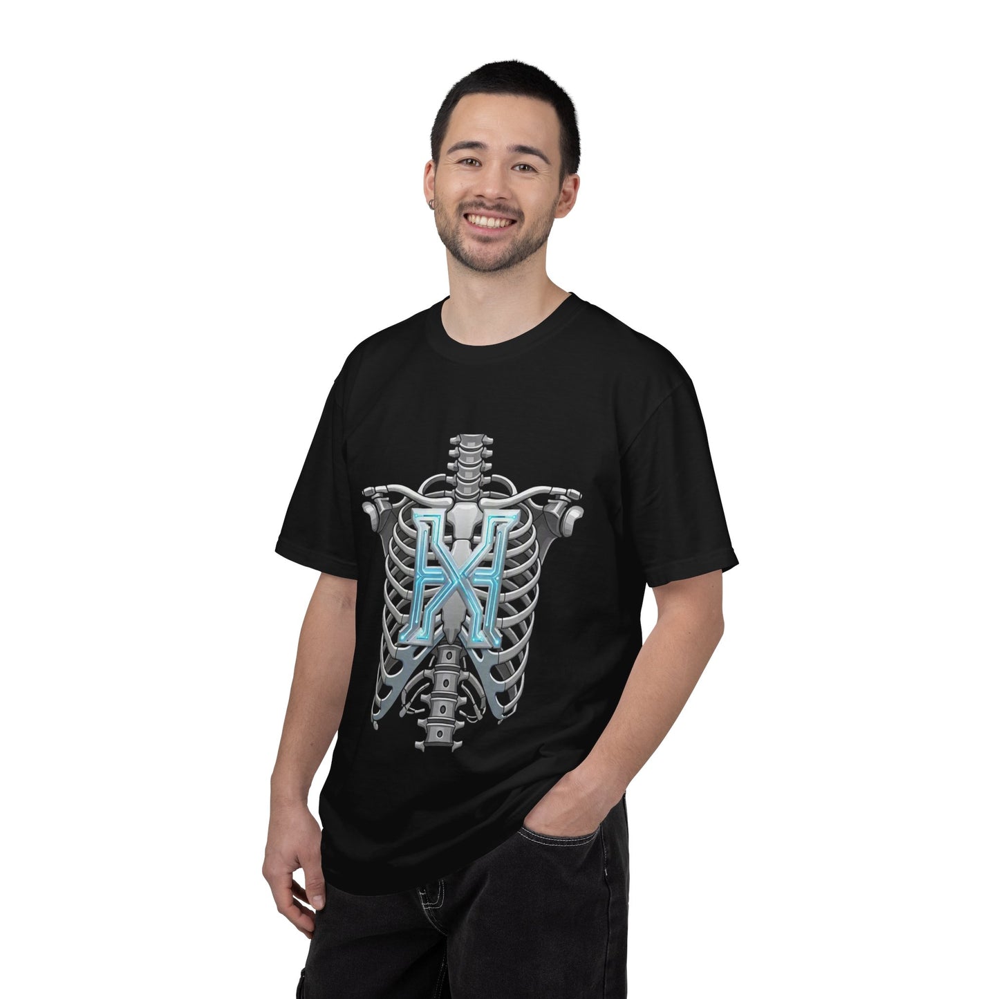 Hypug Xenon Skeleton Ribcage & Robotic X T-Shirt — Futuristic Tech Anatomy Tee