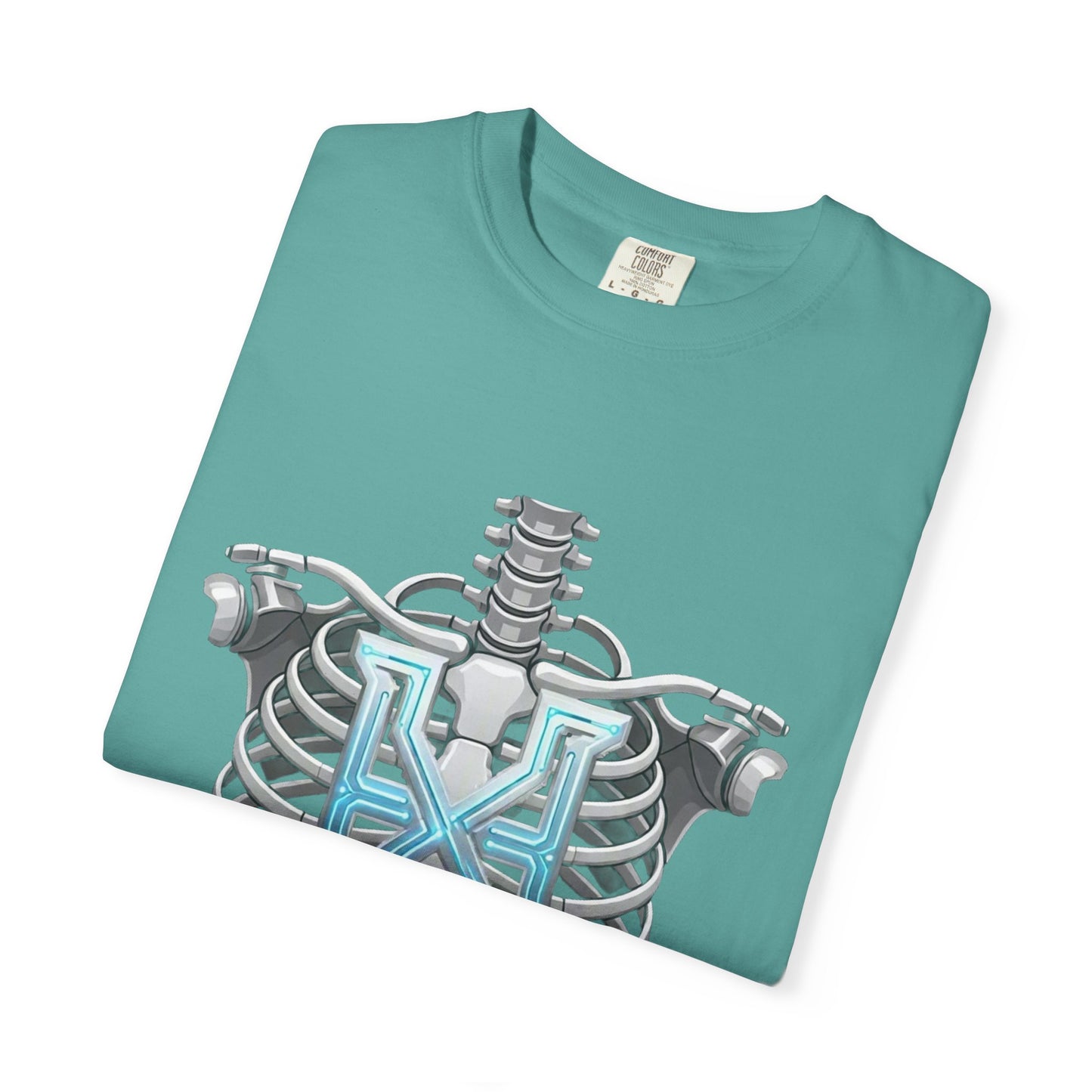 Hypug Xenon Skeleton Ribcage & Robotic X T-Shirt — Futuristic Tech Anatomy Tee