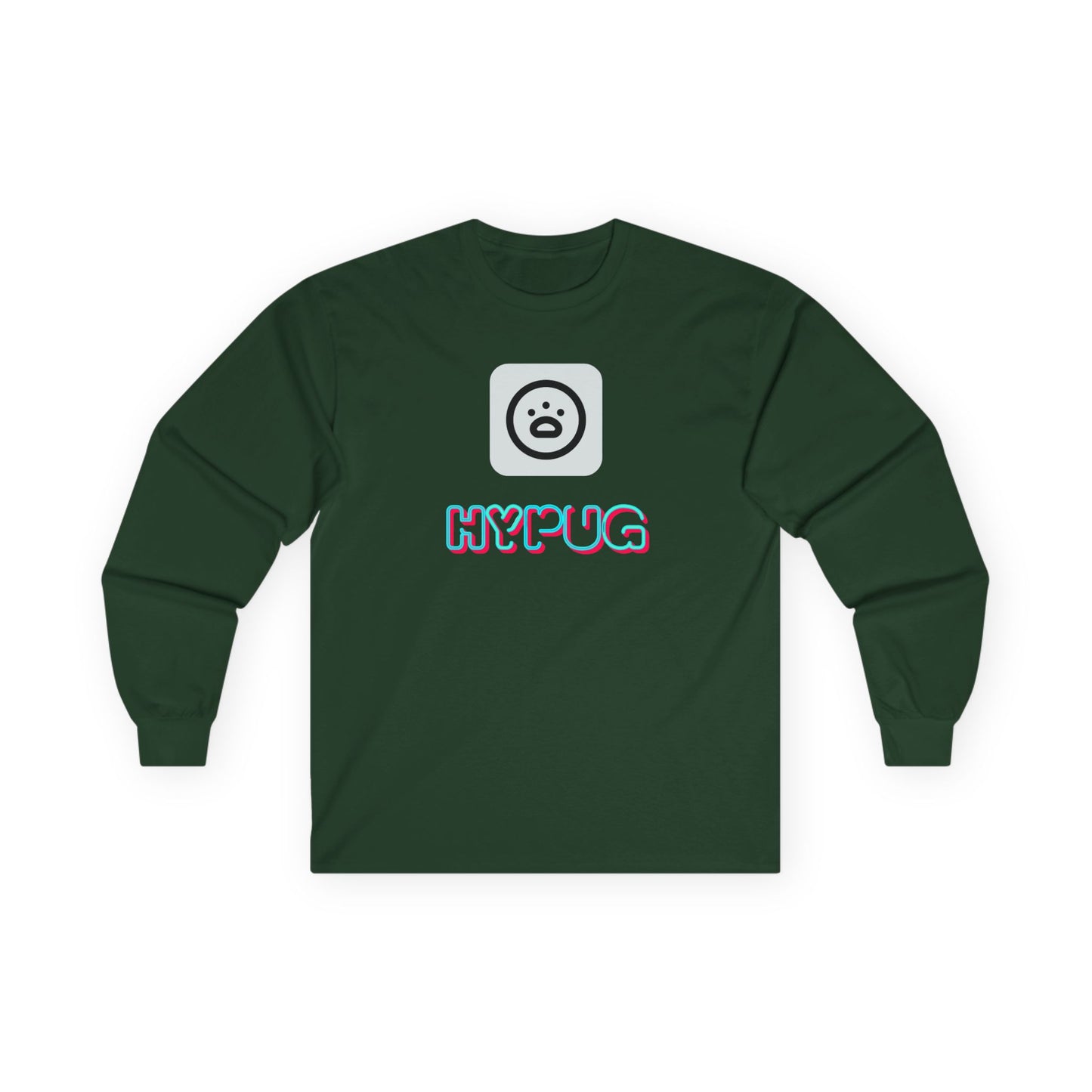 Big Dog Pug Graphic Long Sleeve Tee — Cute Dog Face Crewneck