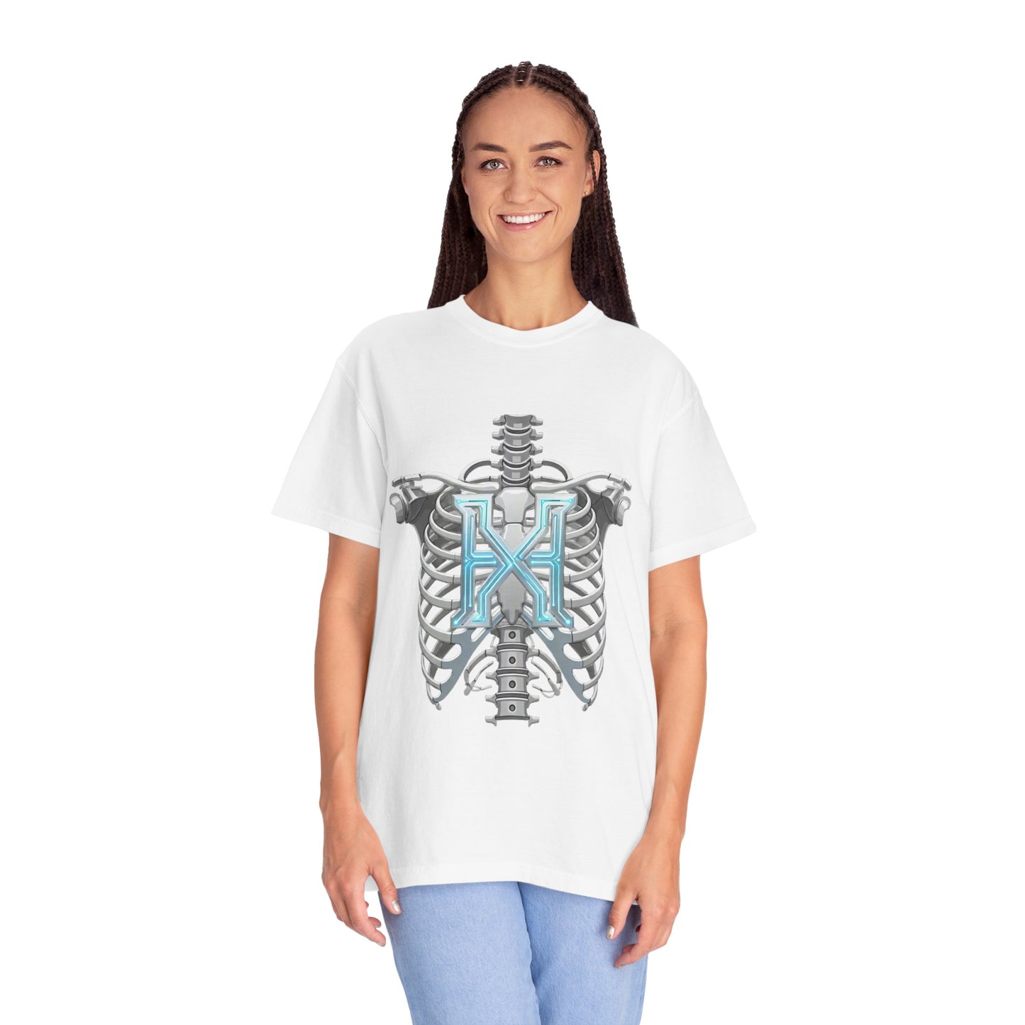 Hypug Xenon Skeleton Ribcage & Robotic X T-Shirt — Futuristic Tech Anatomy Tee