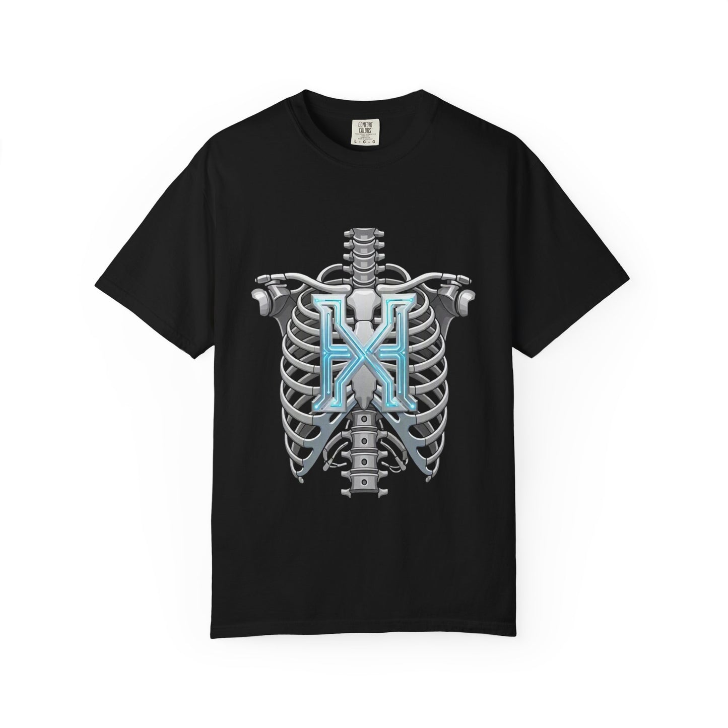 Hypug Xenon Skeleton Ribcage & Robotic X T-Shirt — Futuristic Tech Anatomy Tee