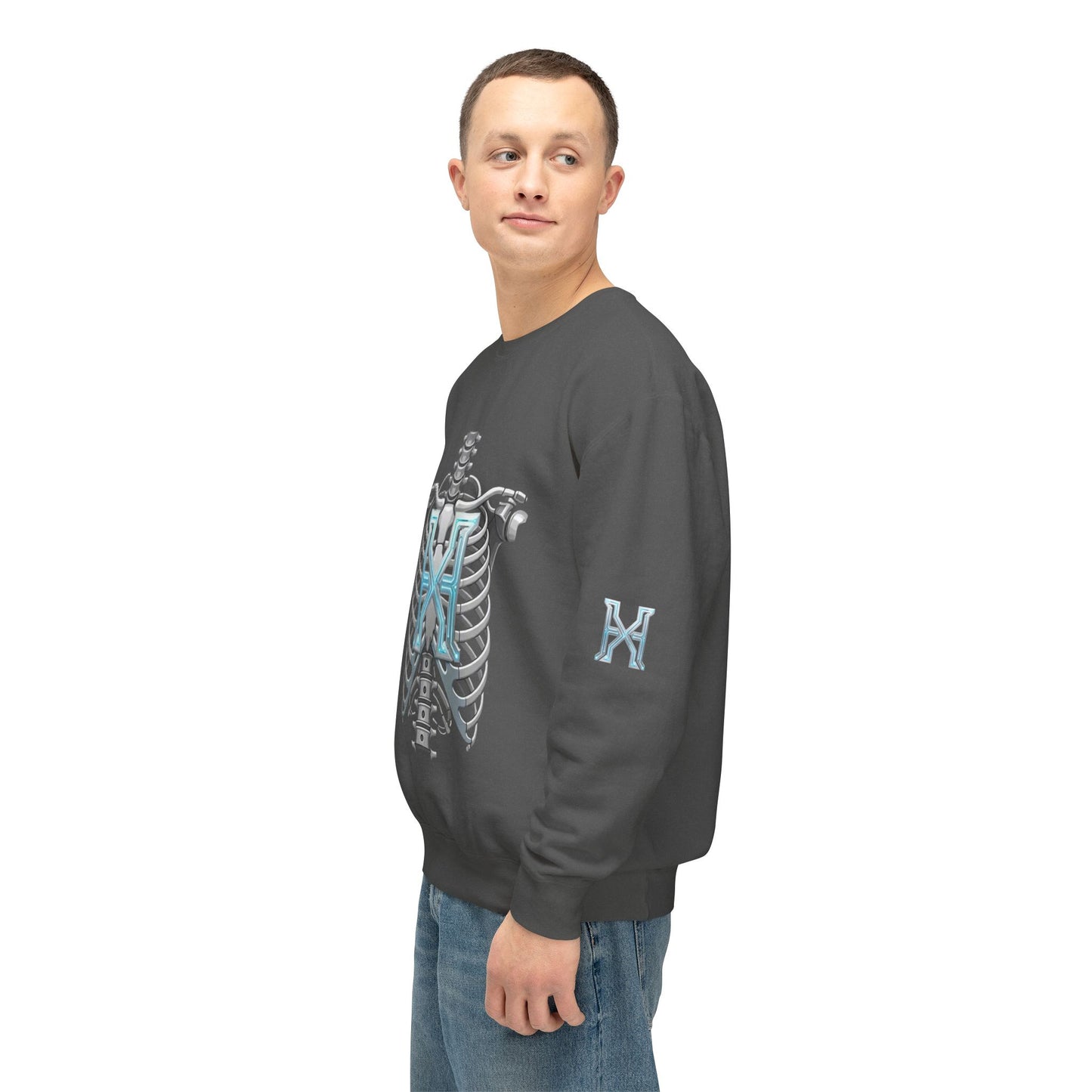 Hypug Xenon Cyber X Ribcage Crewneck Sweatshirt — Futuristic Robotic Hand Graphic