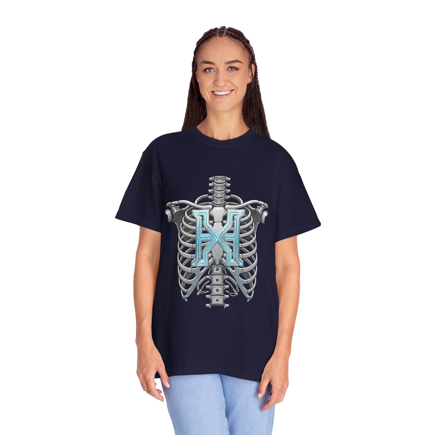 Hypug Xenon Skeleton Ribcage & Robotic X T-Shirt — Futuristic Tech Anatomy Tee