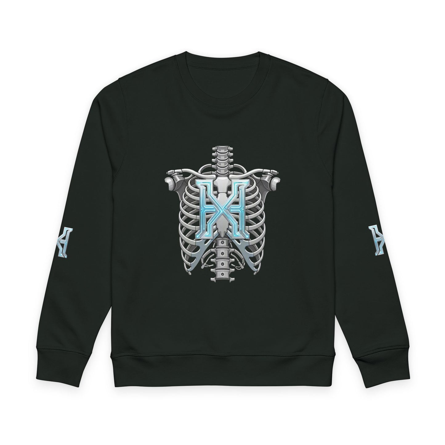 Hypug Xenon Skeleton X Crewneck Sweatshirt — Futuristic Robotic Ribcage Graphic