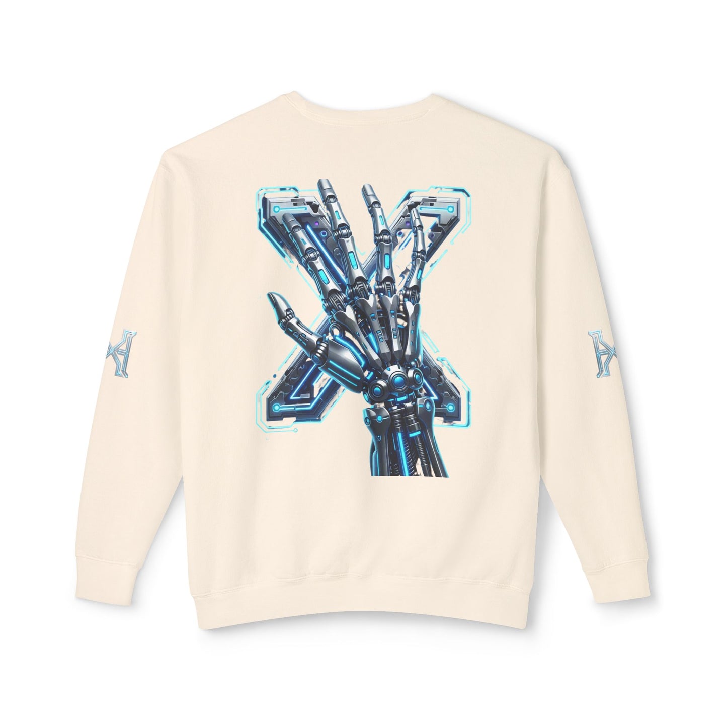 Hypug Xenon Cyber X Ribcage Crewneck Sweatshirt — Futuristic Robotic Hand Graphic