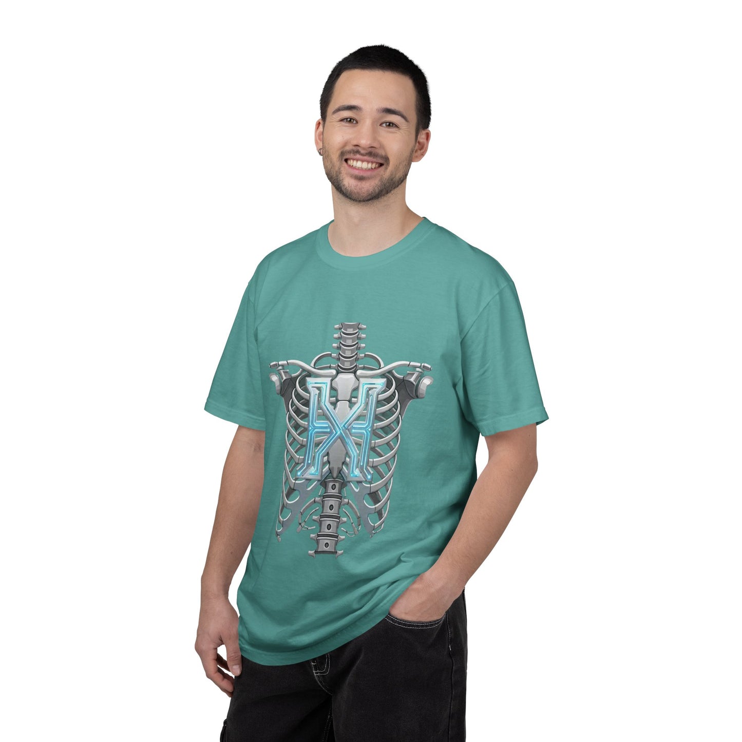 Hypug Xenon Skeleton Ribcage & Robotic X T-Shirt — Futuristic Tech Anatomy Tee