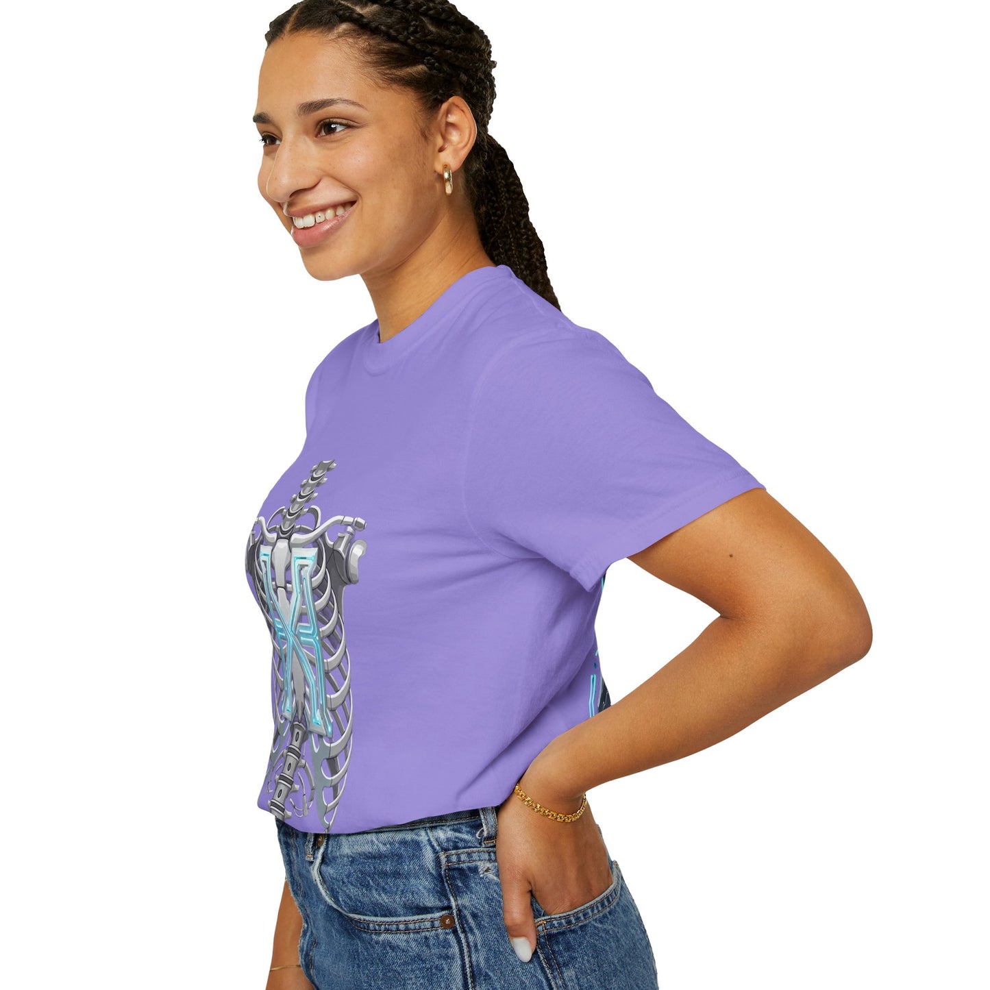 Hypug Xenon Skeleton Ribcage & Robotic X T-Shirt — Futuristic Tech Anatomy Tee
