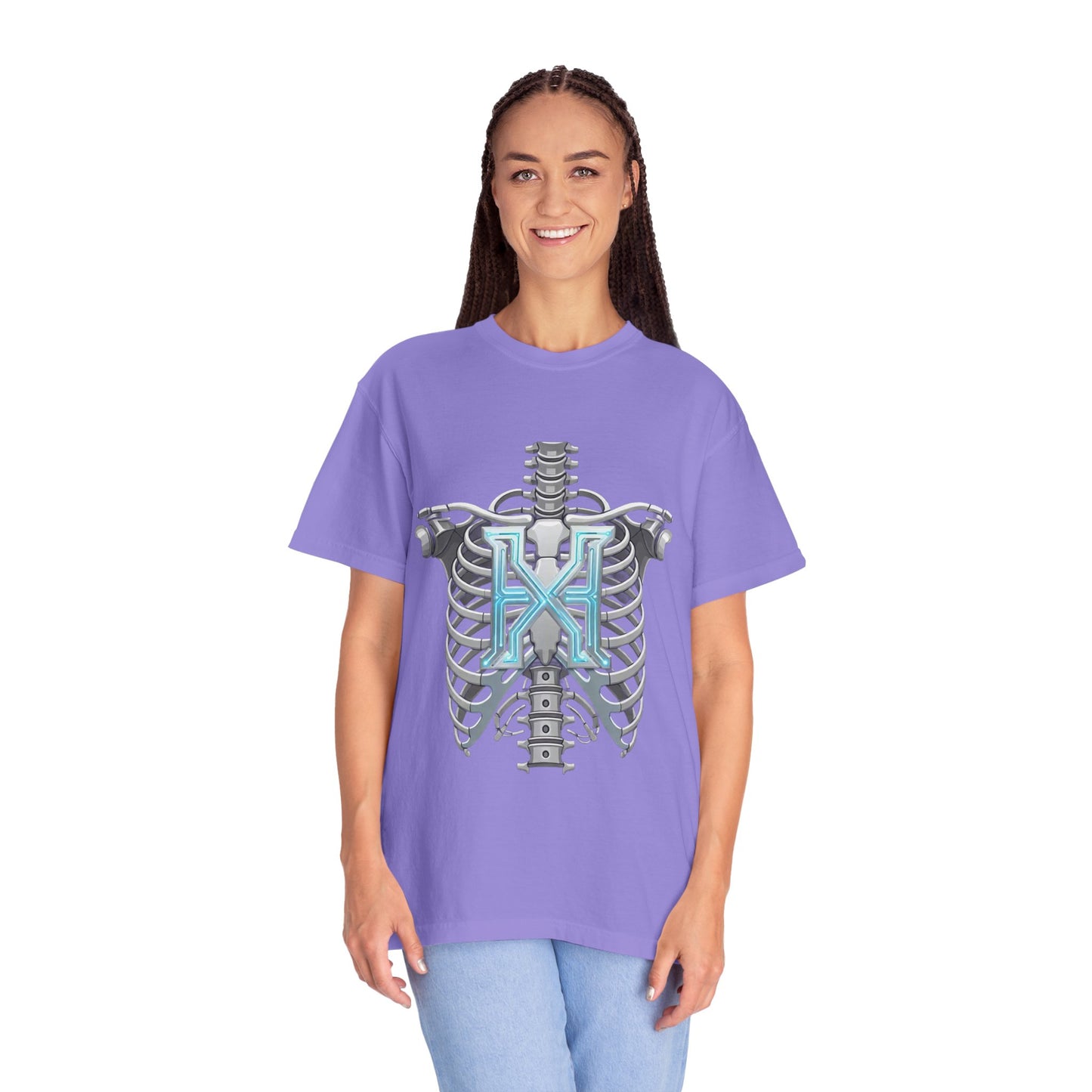 Hypug Xenon Skeleton Ribcage & Robotic X T-Shirt — Futuristic Tech Anatomy Tee