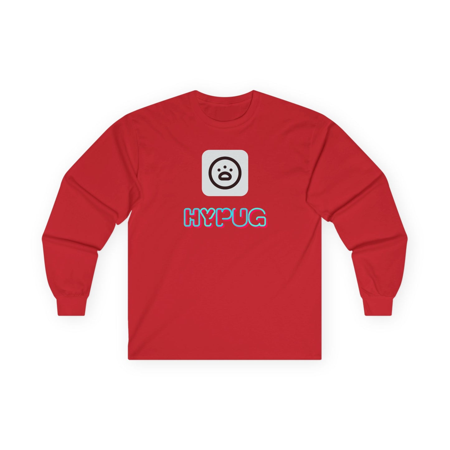 Big Dog Pug Graphic Long Sleeve Tee — Cute Dog Face Crewneck