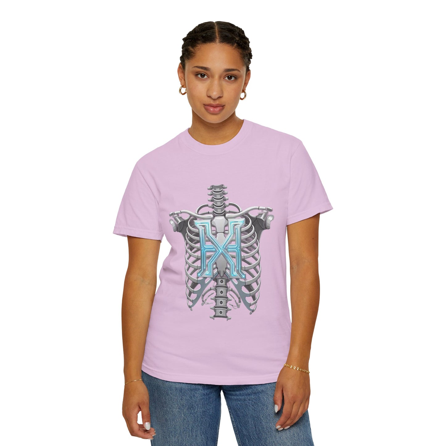 Hypug Xenon Skeleton Ribcage & Robotic X T-Shirt — Futuristic Tech Anatomy Tee