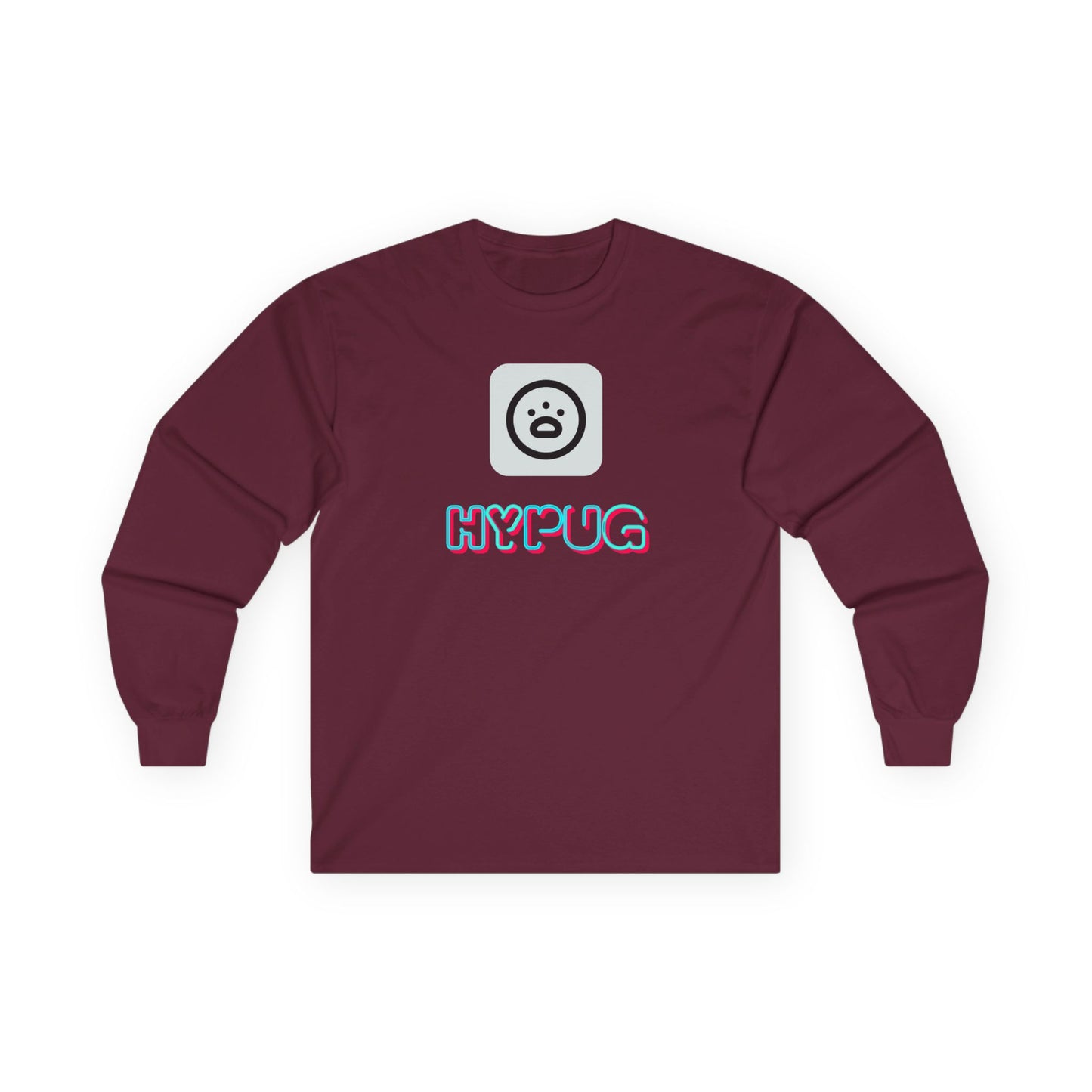 Big Dog Pug Graphic Long Sleeve Tee — Cute Dog Face Crewneck