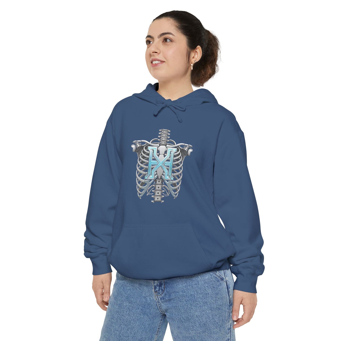 Hypug Xenon Ribcage Anatomy Hoodie — Blue Gothic Spine Chest Design