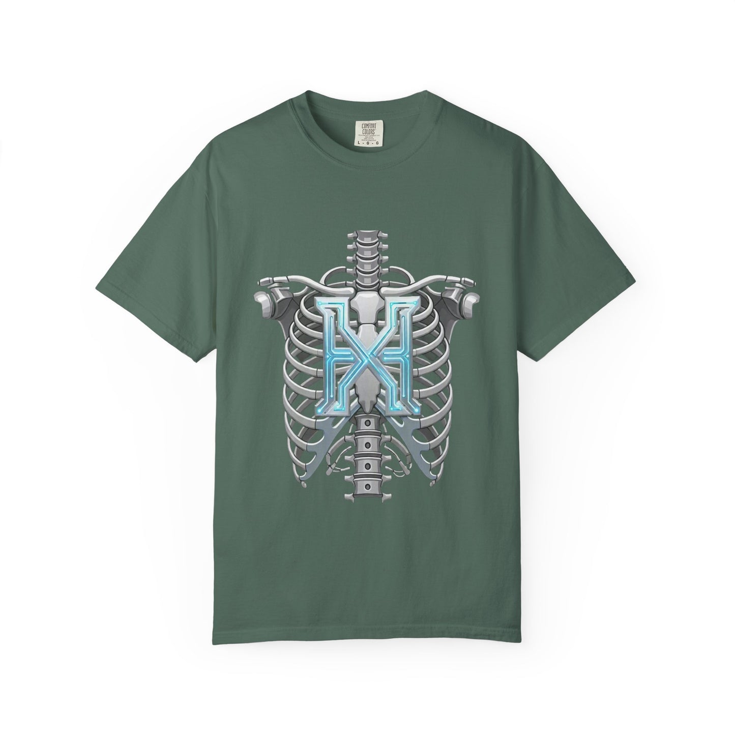 Hypug Xenon Skeleton Ribcage & Robotic X T-Shirt — Futuristic Tech Anatomy Tee