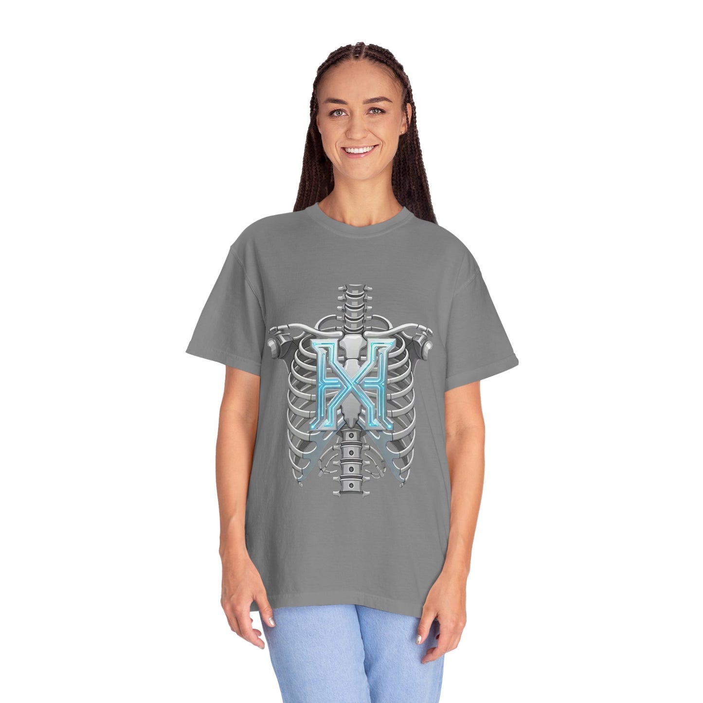Hypug Xenon Skeleton Ribcage & Robotic X T-Shirt — Futuristic Tech Anatomy Tee