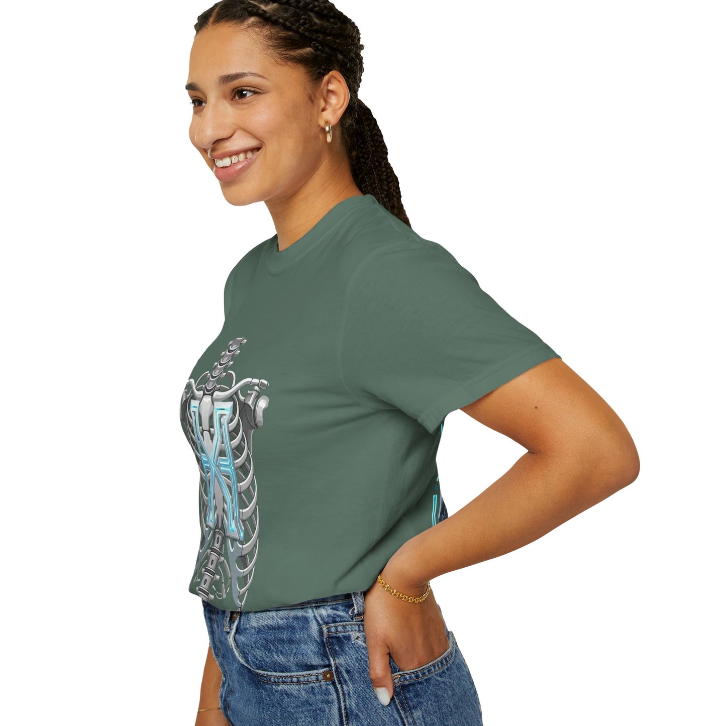 Hypug Xenon Skeleton Ribcage & Robotic X T-Shirt — Futuristic Tech Anatomy Tee