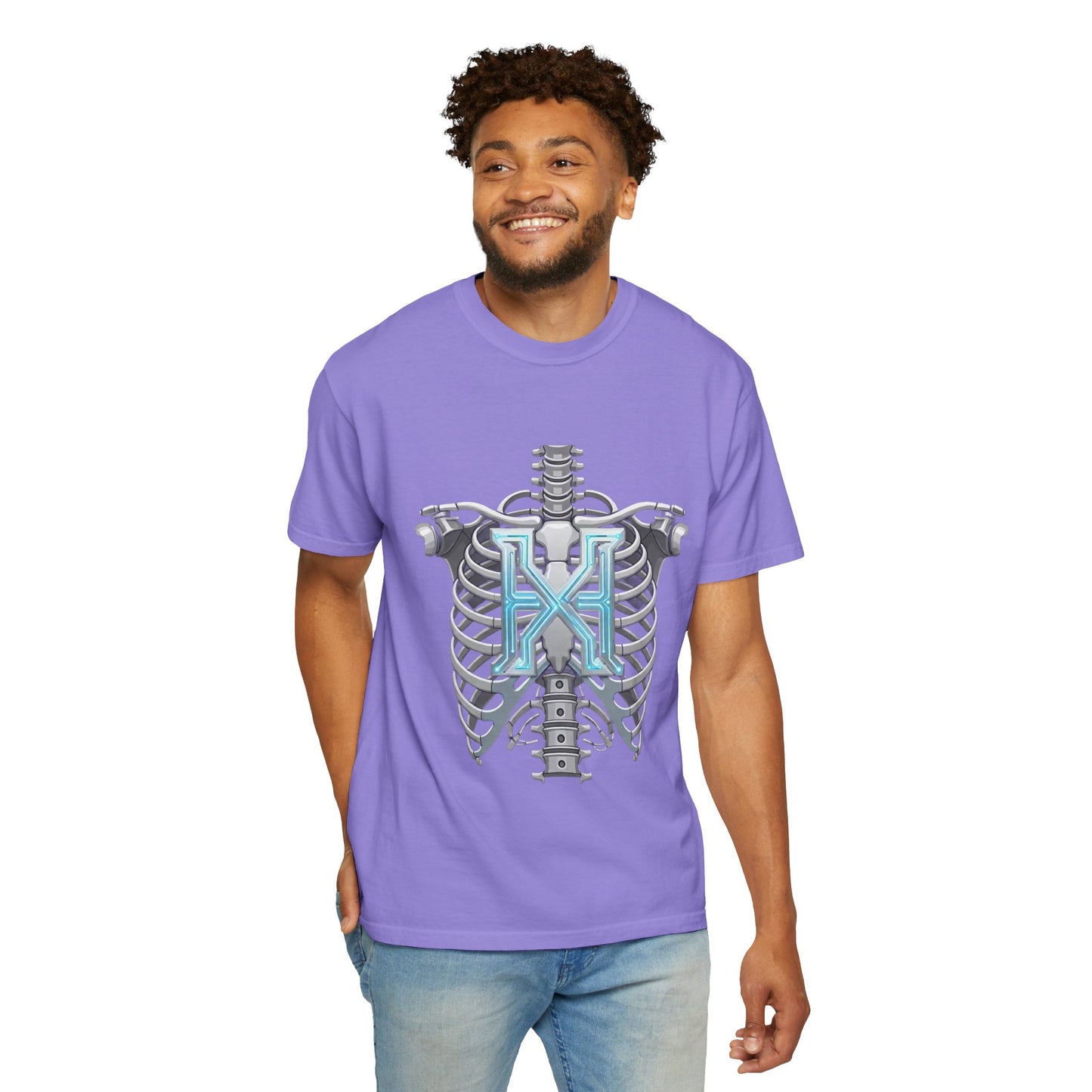 Hypug Xenon Skeleton Ribcage & Robotic X T-Shirt — Futuristic Tech Anatomy Tee
