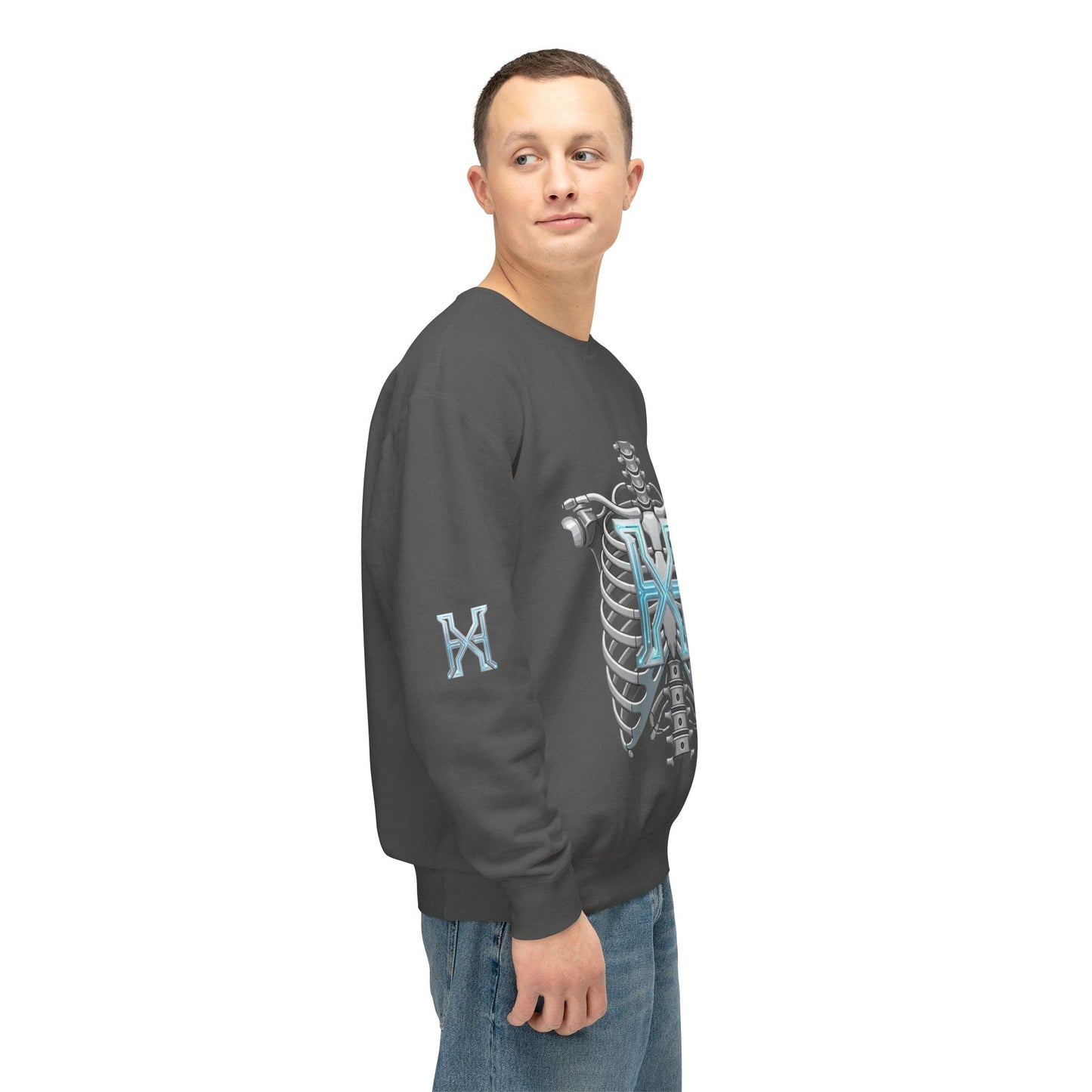 Hypug Xenon Cyber X Ribcage Crewneck Sweatshirt — Futuristic Robotic Hand Graphic