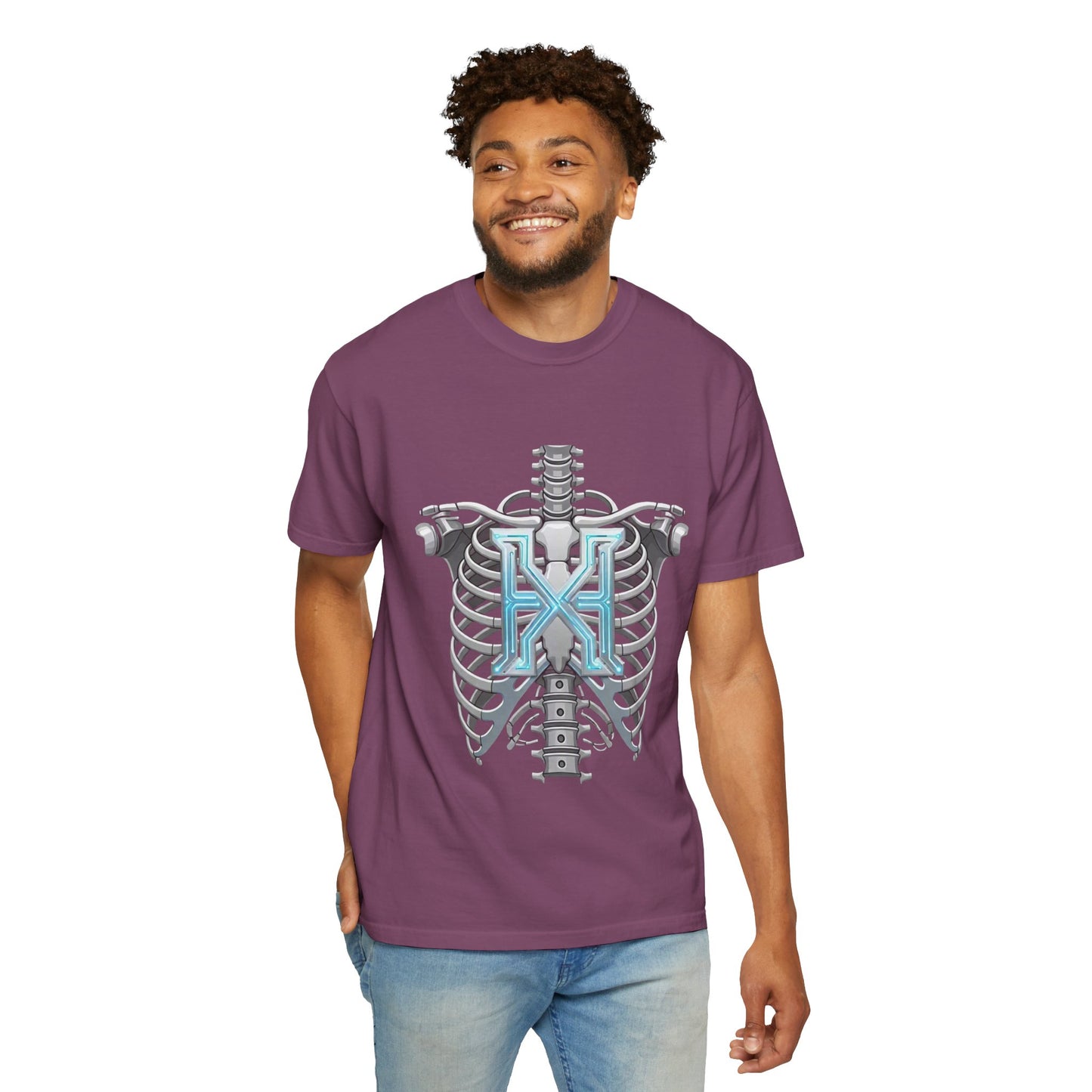 Hypug Xenon Skeleton Ribcage & Robotic X T-Shirt — Futuristic Tech Anatomy Tee