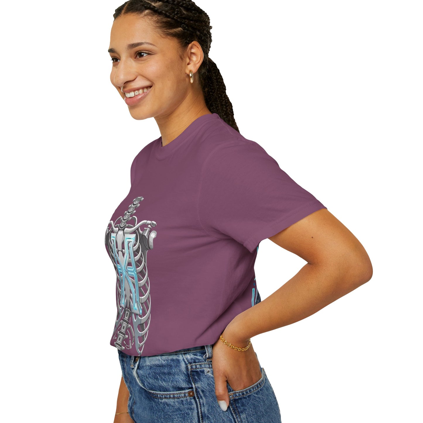 Hypug Xenon Skeleton Ribcage & Robotic X T-Shirt — Futuristic Tech Anatomy Tee