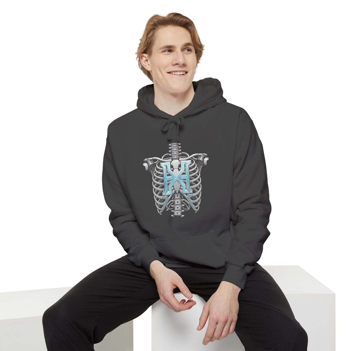 Hypug Xenon Ribcage Anatomy Hoodie — Blue Gothic Spine Chest Design