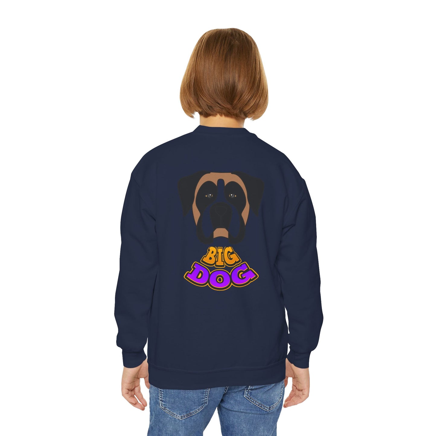 Big Dog Youth Crewneck Sweatshirt — Cute Cartoon Dog Graphic