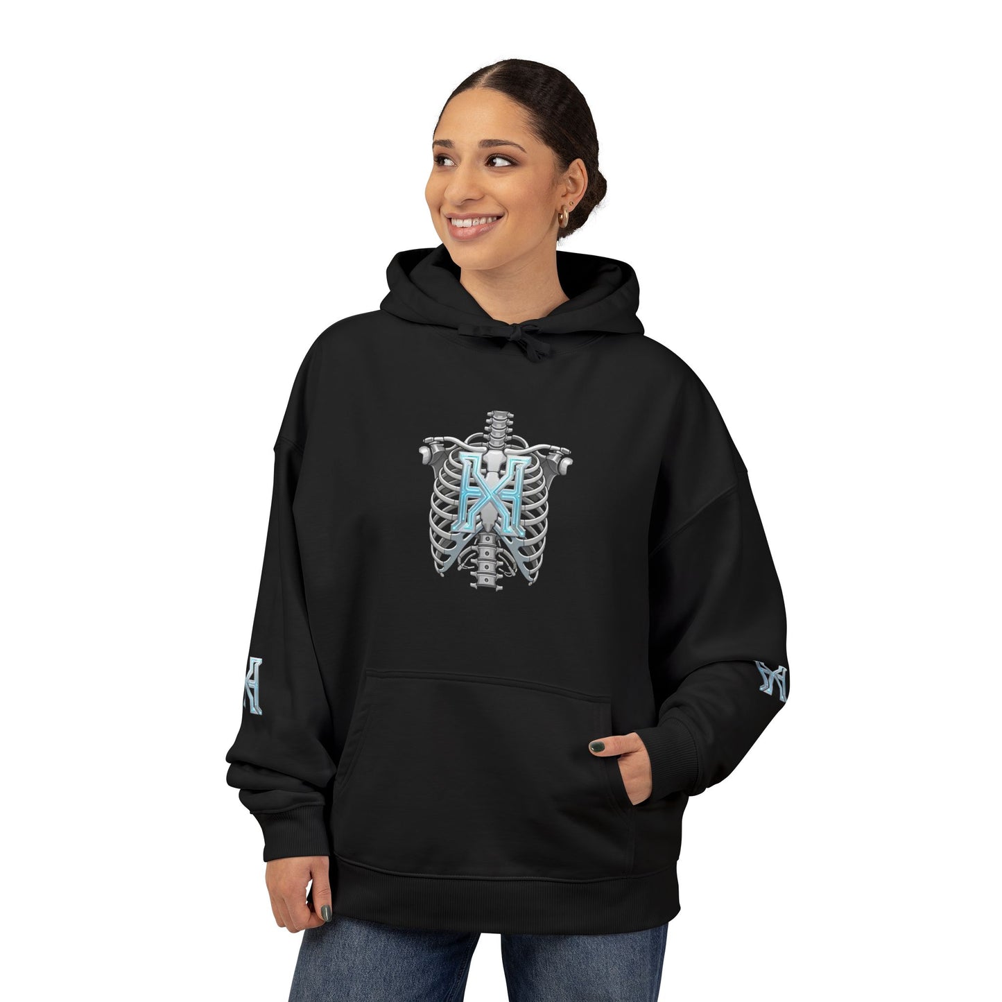Hypug Xenon Hoodie — Cybernetic Spine & Robotic Hand Graphic Pullover