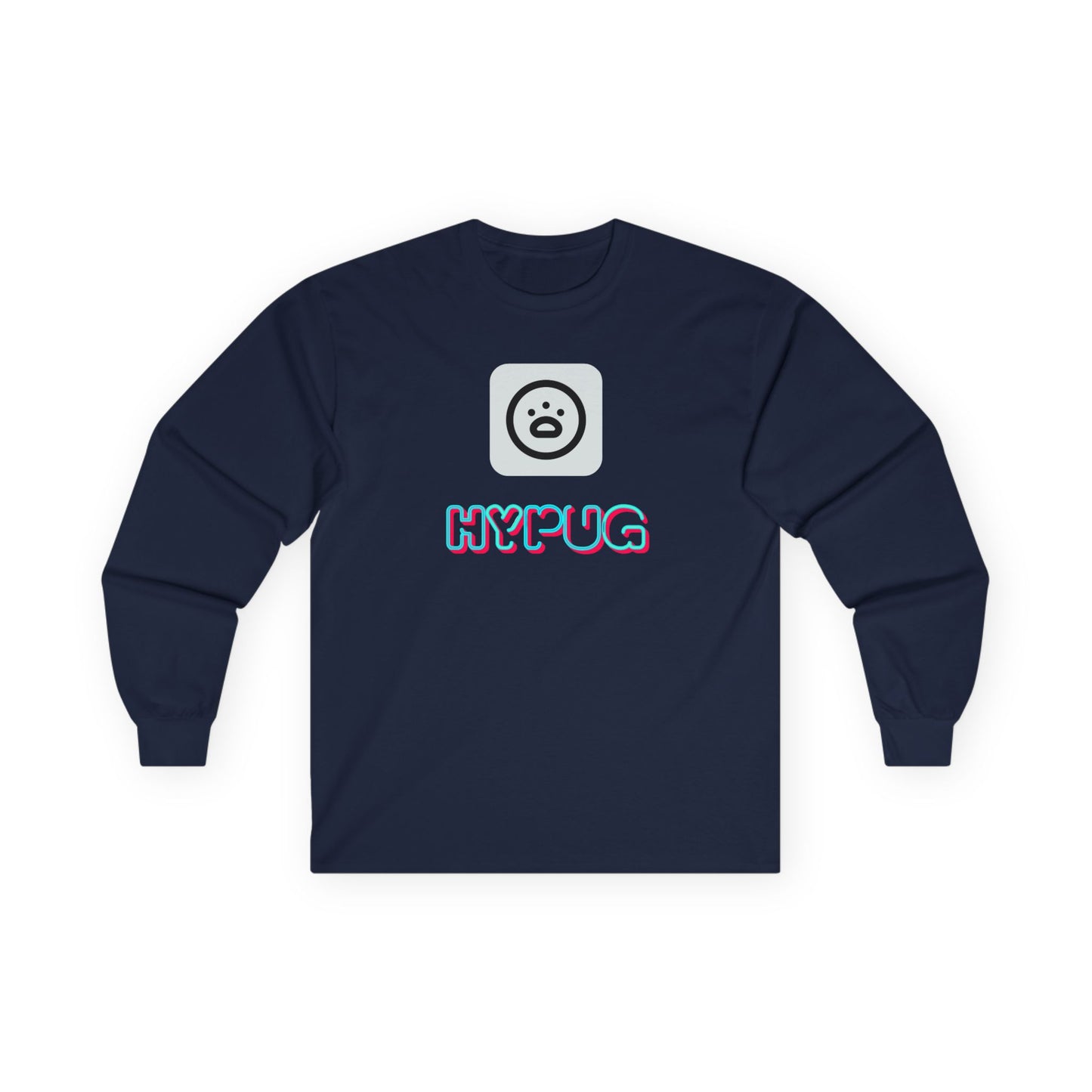 Big Dog Pug Graphic Long Sleeve Tee — Cute Dog Face Crewneck