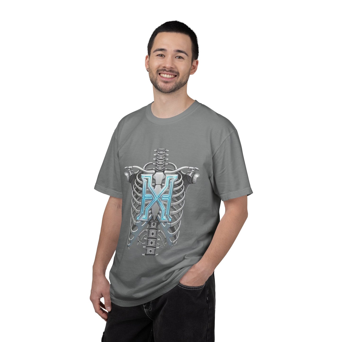 Hypug Xenon Skeleton Ribcage & Robotic X T-Shirt — Futuristic Tech Anatomy Tee