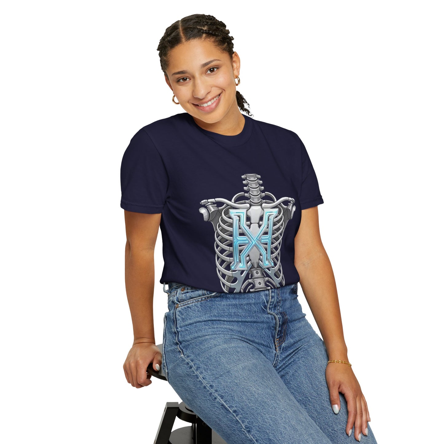 Hypug Xenon Skeleton Ribcage & Robotic X T-Shirt — Futuristic Tech Anatomy Tee