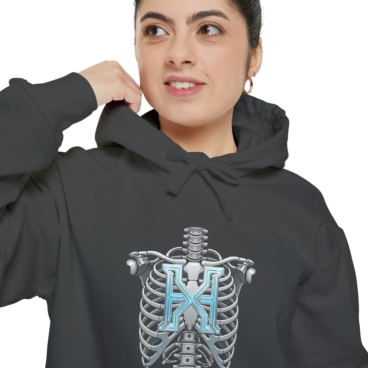 Hypug Xenon Ribcage Anatomy Hoodie — Blue Gothic Spine Chest Design