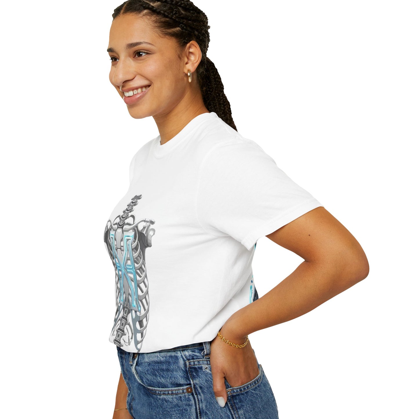 Hypug Xenon Skeleton Ribcage & Robotic X T-Shirt — Futuristic Tech Anatomy Tee