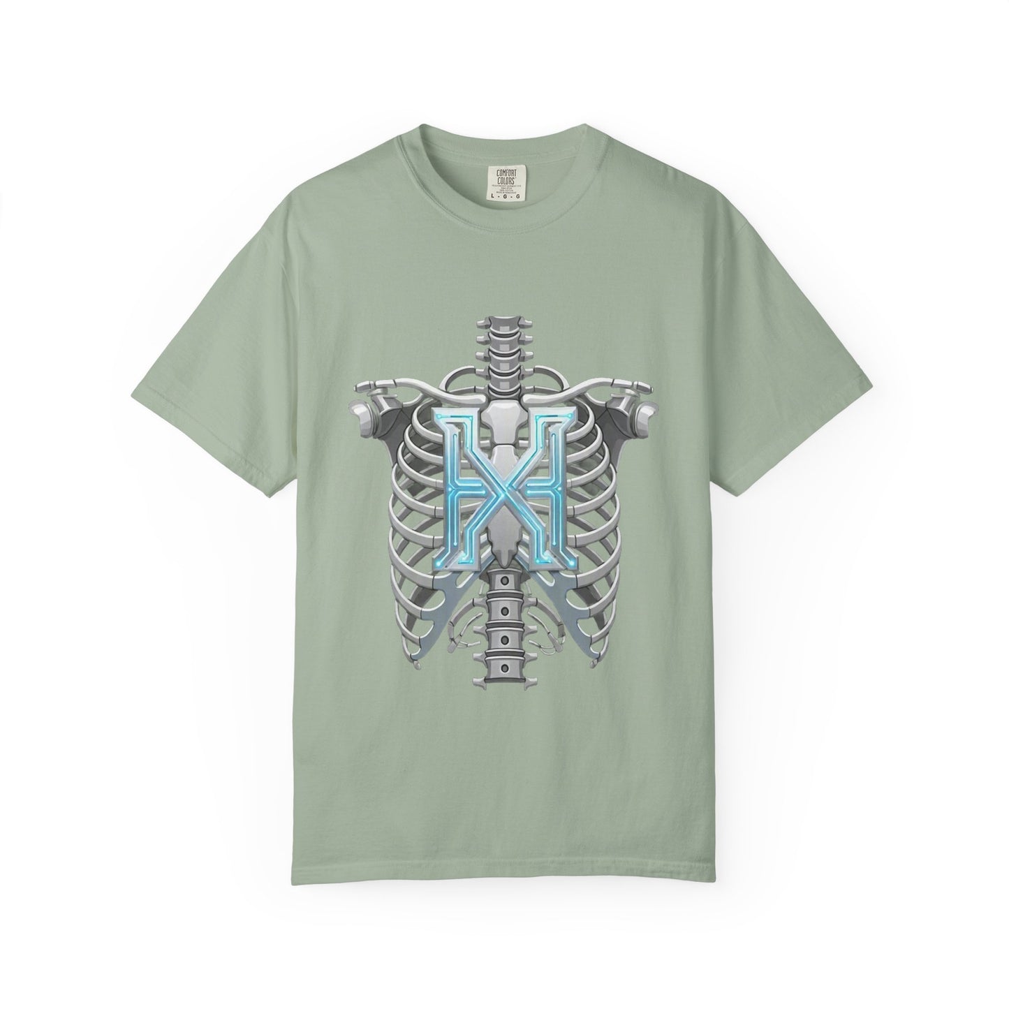 Hypug Xenon Skeleton Ribcage & Robotic X T-Shirt — Futuristic Tech Anatomy Tee