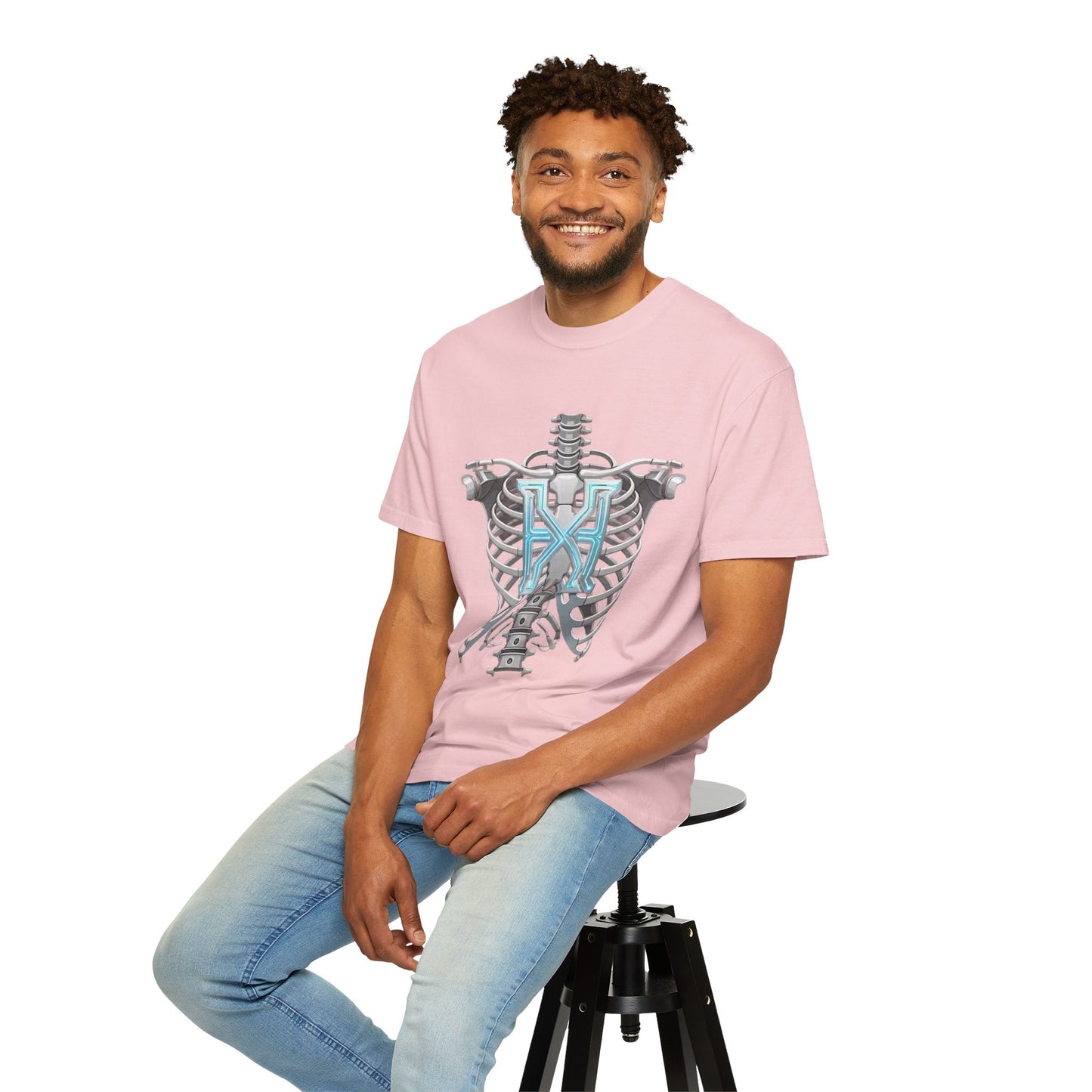 Hypug Xenon Skeleton Ribcage & Robotic X T-Shirt — Futuristic Tech Anatomy Tee