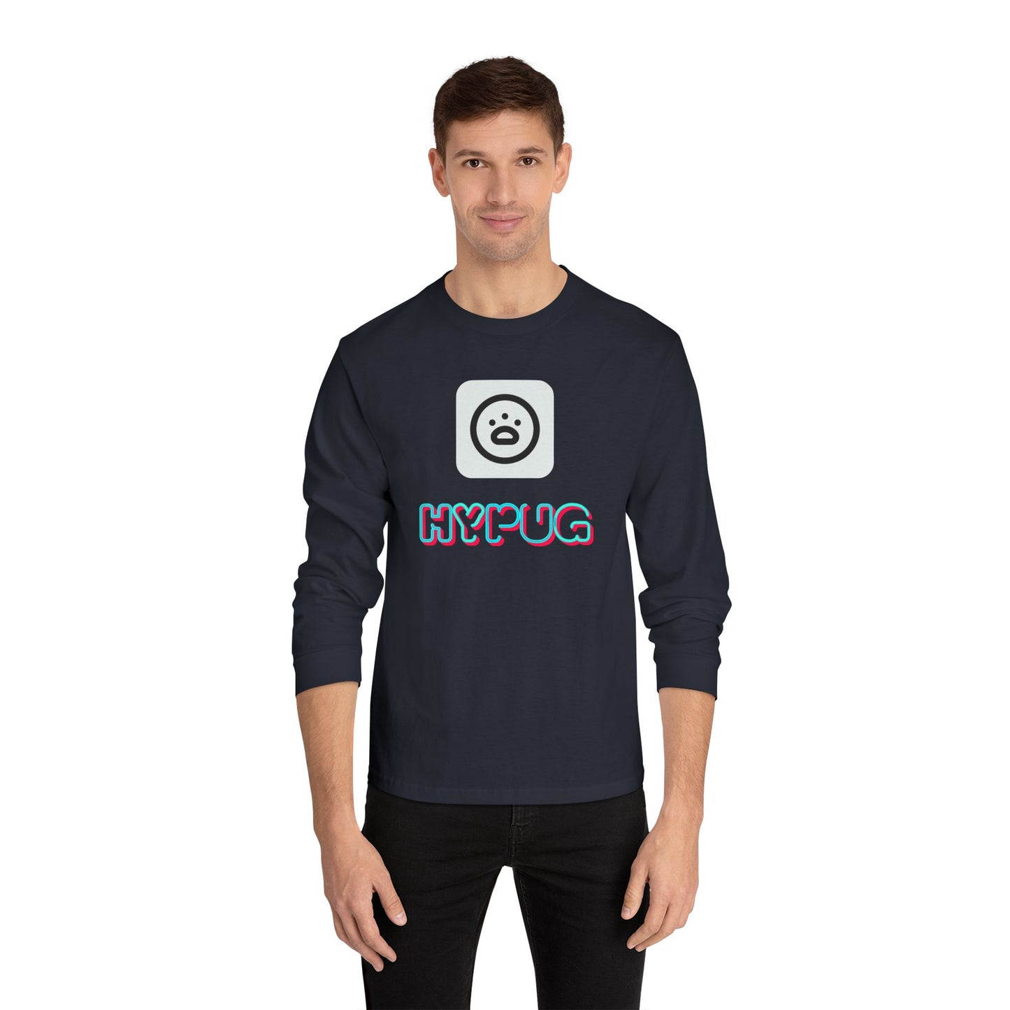 Big Dog Graphic Long Sleeve Tee — 'HYPUG' Chest Logo, Boxer Dog Back Print