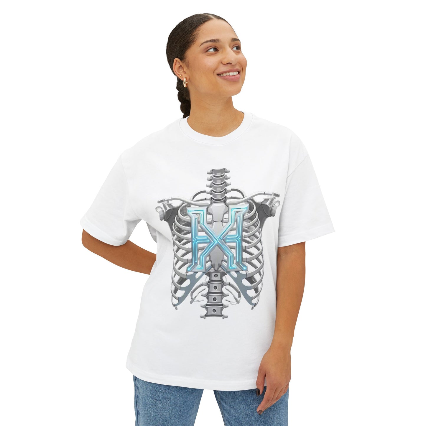 Cyber X Skeleton Tee — Futuristic Robotic Ribcage Graphic T-Shirt