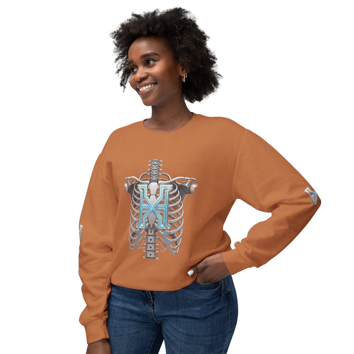 Hypug Xenon Cyber X Ribcage Crewneck Sweatshirt — Futuristic Robotic Hand Graphic