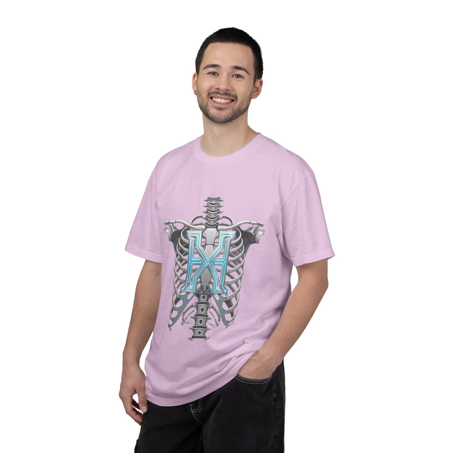 Hypug Xenon Skeleton Ribcage & Robotic X T-Shirt — Futuristic Tech Anatomy Tee